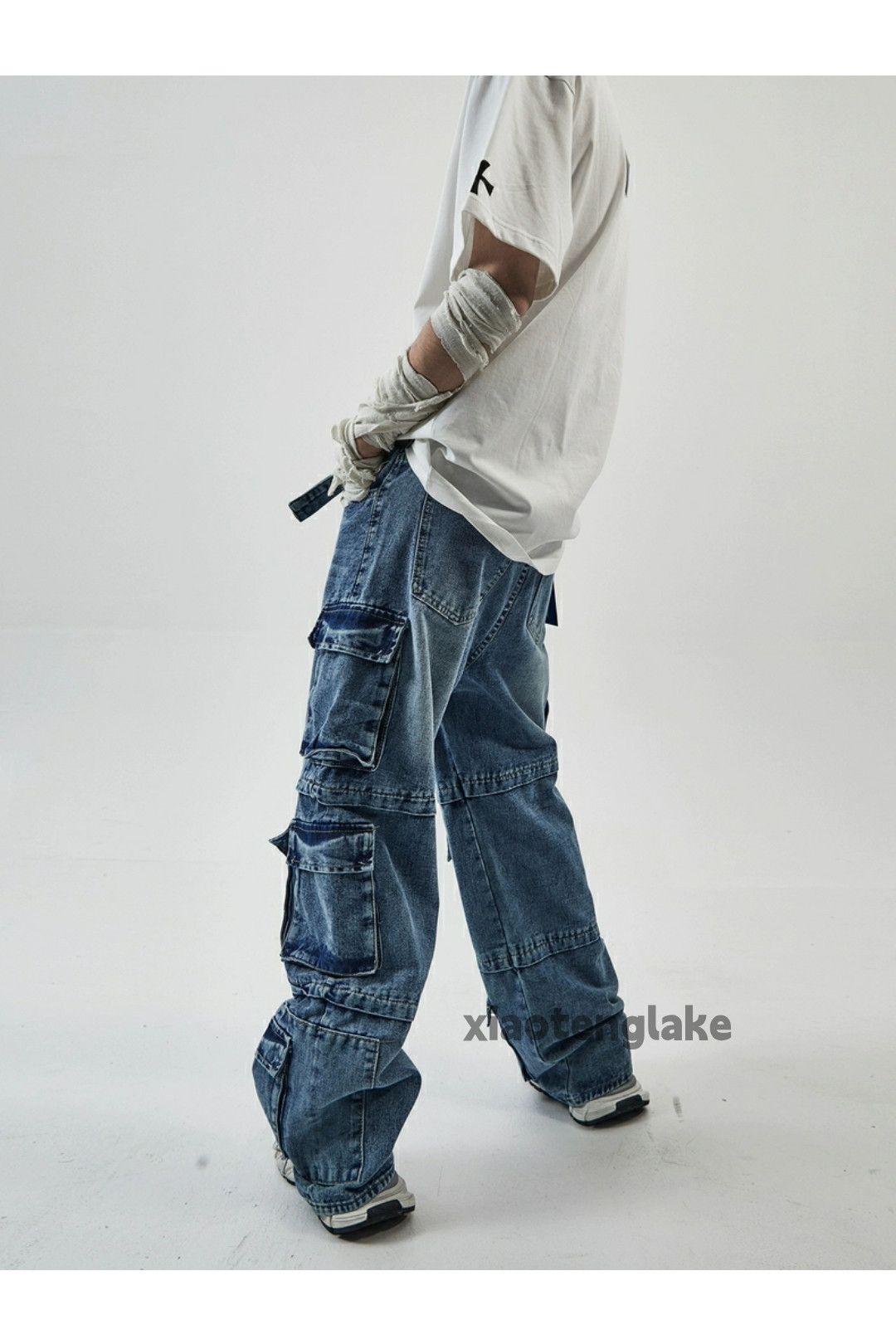Jean Unisex washed faded loose baggy skate hiphop cargo jeans Size US 30 / EU 46 - 7 Thumbnail