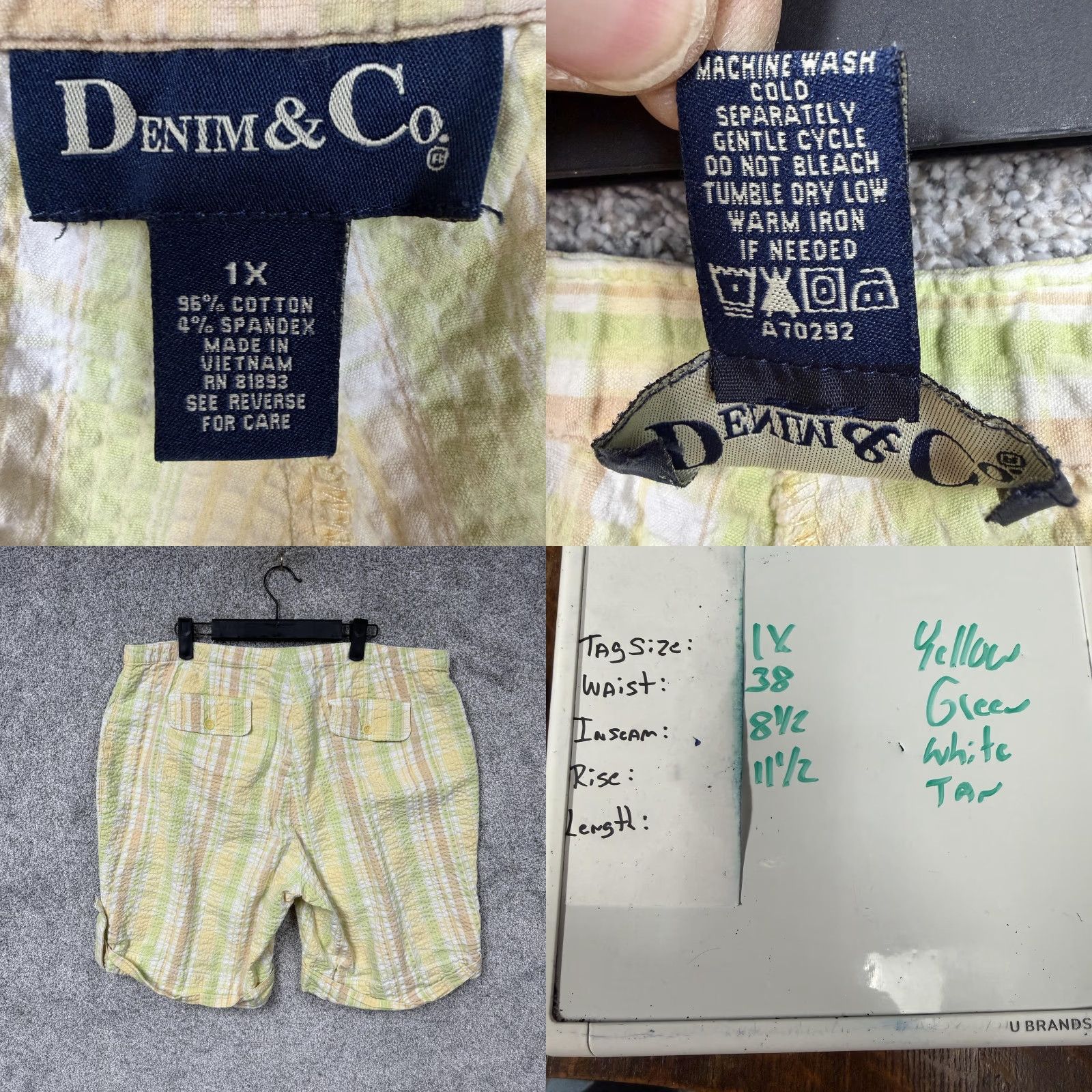 Denim & Co. Denim & Co Bermuda Shorts Womens 1X Plus Yellow Plaid Seersucker Summer Casual Preppy Seersucker Bermuda Shorts 1X Womens Yellow plaid Size 40" / US 18 - 8 Thumbnail