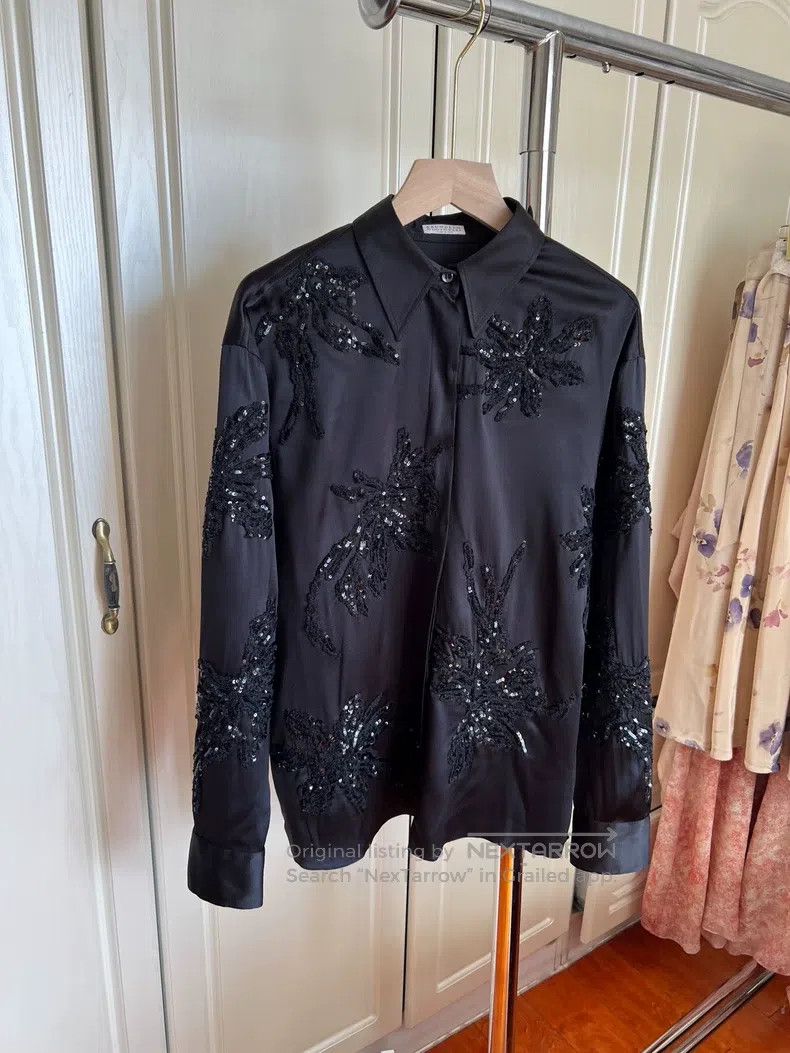 Brunello Cucinelli Brunello Cucinelli Silk embroidery flower sequin shirt Size S / US 4 / IT 40 - 2 Thumbnail