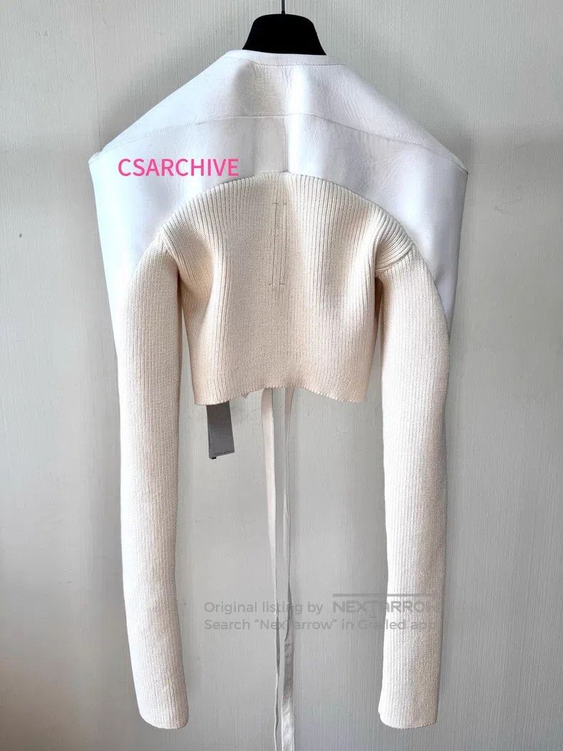 Rick Owens RICK OWENS White Leather Shoulder Pad Jacket Size US XXS / EU 40 - 2 Thumbnail