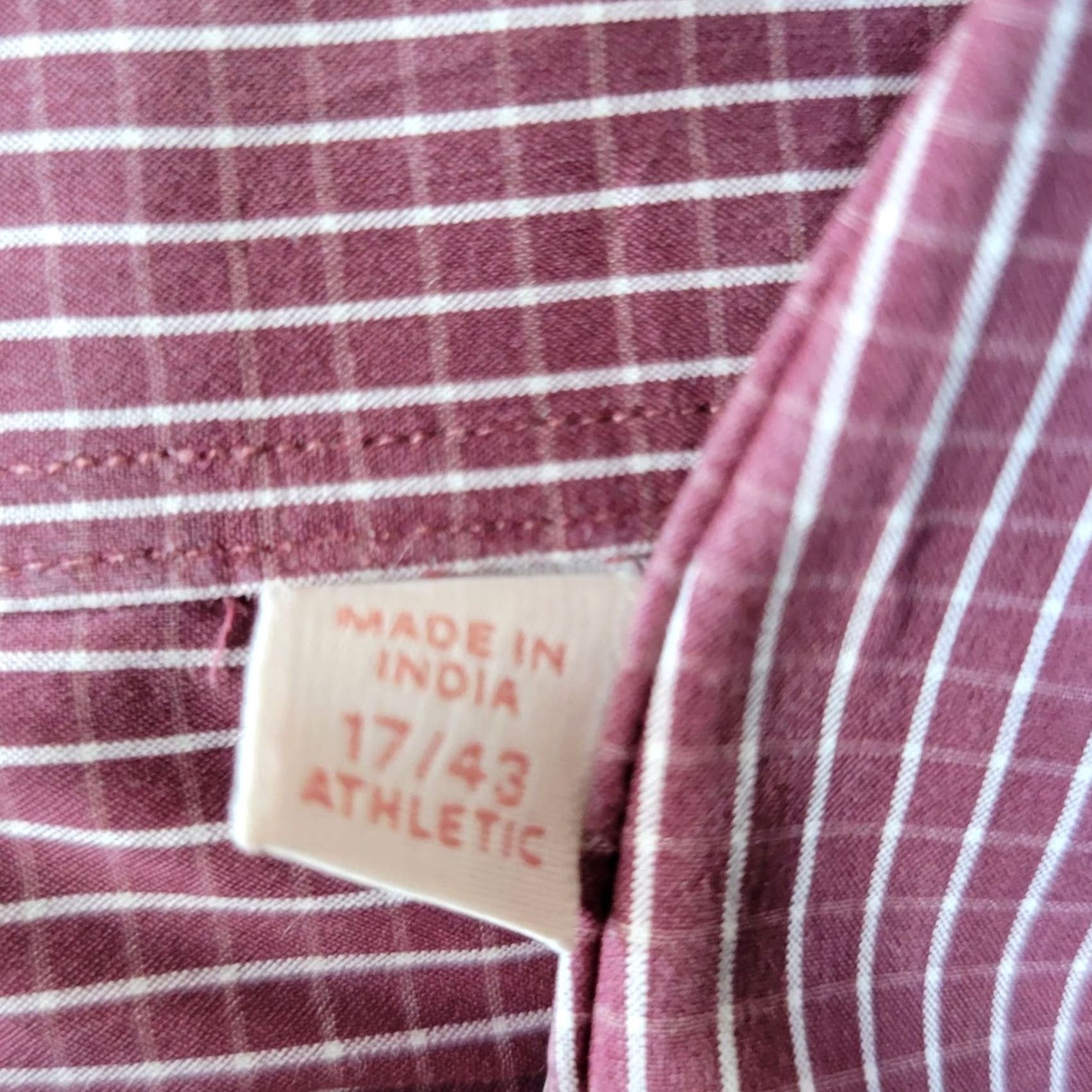 Pinko PINK Shirtmaker London Mens Athletic Fit Dress Shirt 17 Regular Sleeve Burgundy Check Long Sleeve Size 46R - 4 Thumbnail