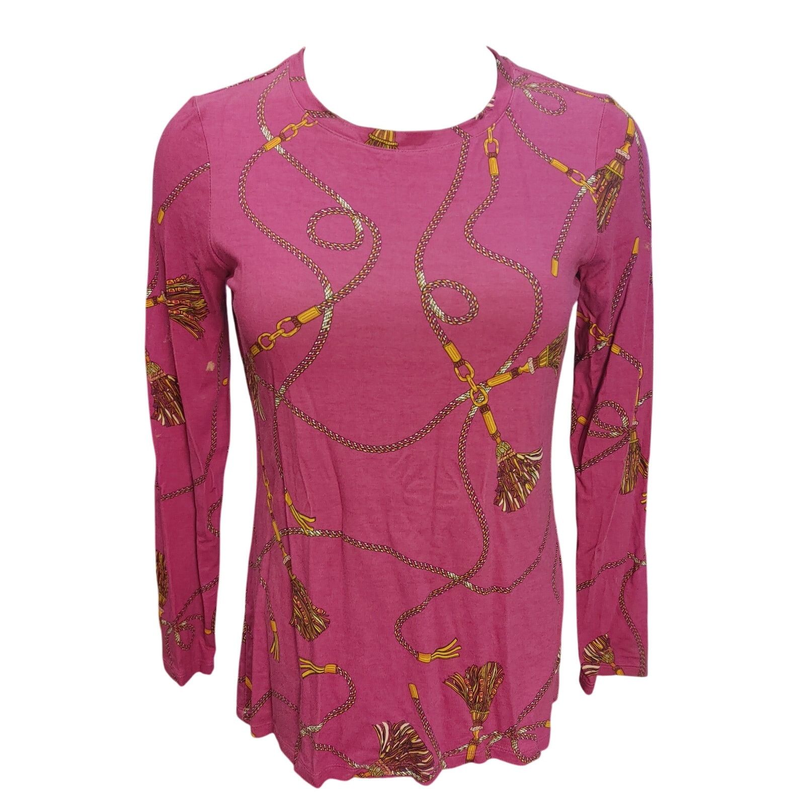 Other Chico's Womens 0 Hot Pink/Gold Chain Graphic Long Sleeve Top Size XS / US 0-2 / IT 36-38 - 1 Thumbnail