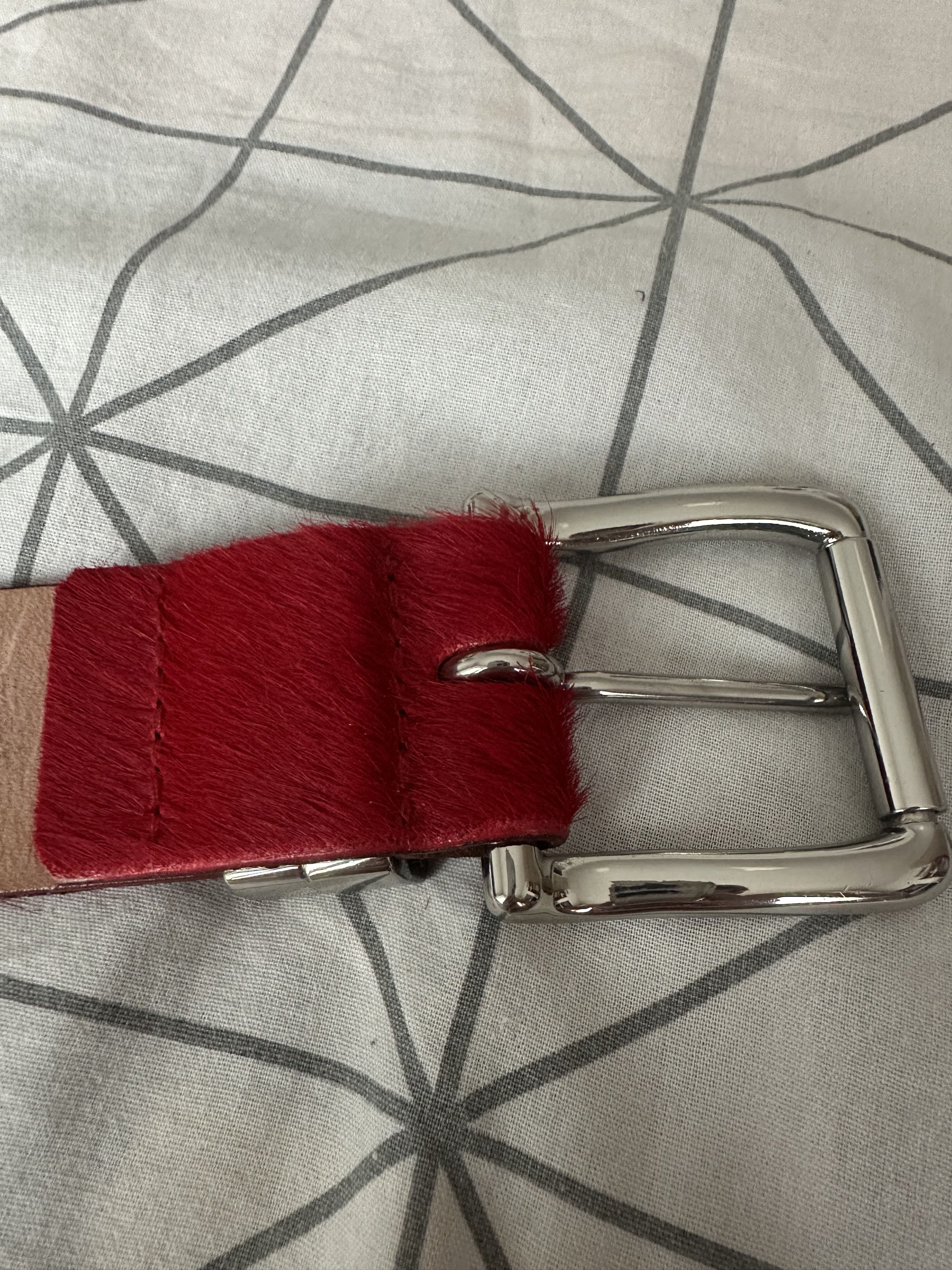Balmain × H&M 2015 Balmain x H&M Pony Hair Red/Silver Belt Rare Size 38 - 9 Thumbnail