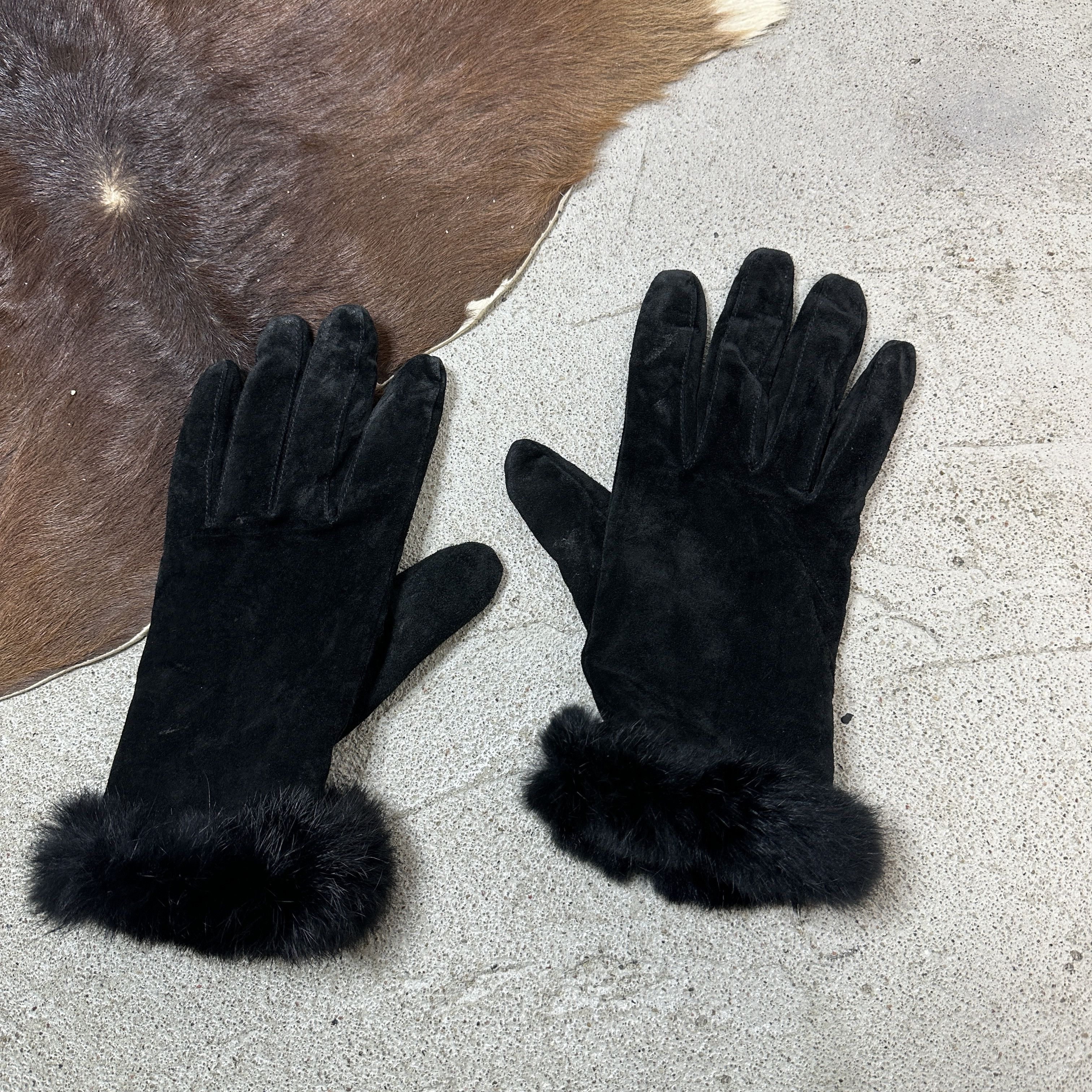 Vintage Leather Gloves with Fur Vintage Size ONE SIZE - 4 Thumbnail