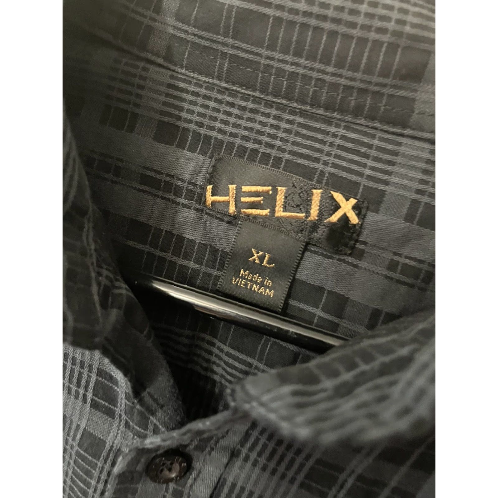 Vintage VINTAGE Helix Men's Black Dress Shirt Long Sleeve Size XL Striped W/ Gray Button Up Size 46R - 3 Thumbnail
