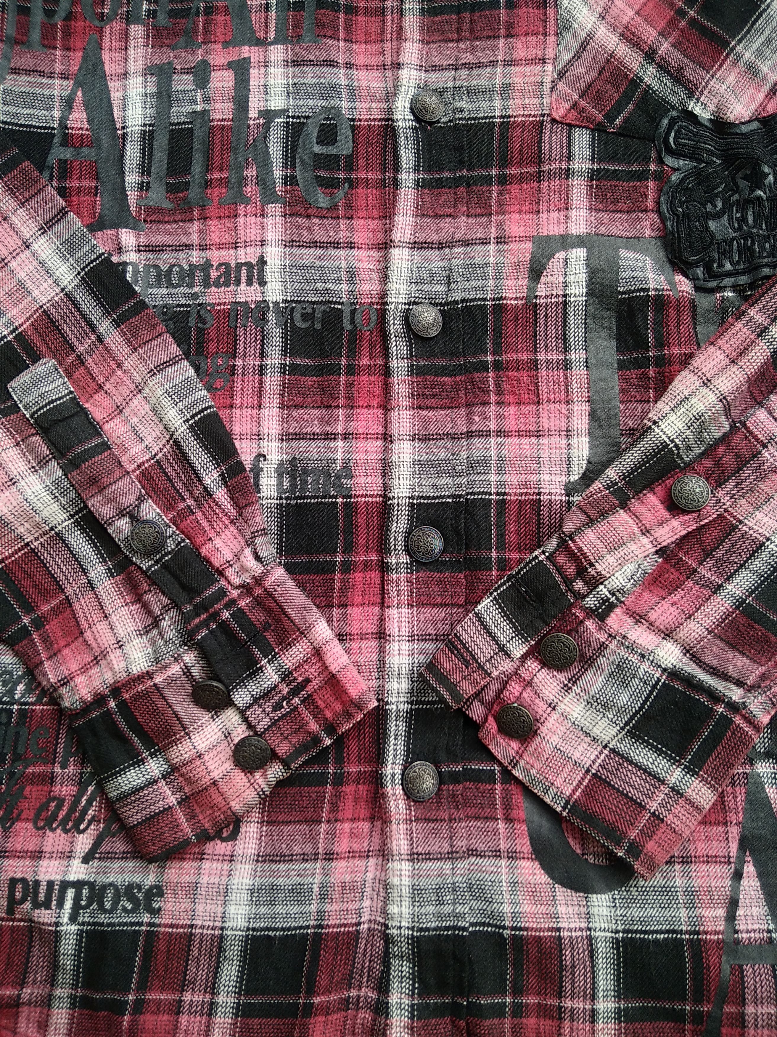 If Six Was Nine × KMRii × Le Grande Bleu (L.G.B.) VTG 00s Ivanhoe Punk Lather Pacth Poem Plaid Flannel Shirt Size US M / EU 48-50 / 2 - 7 Thumbnail