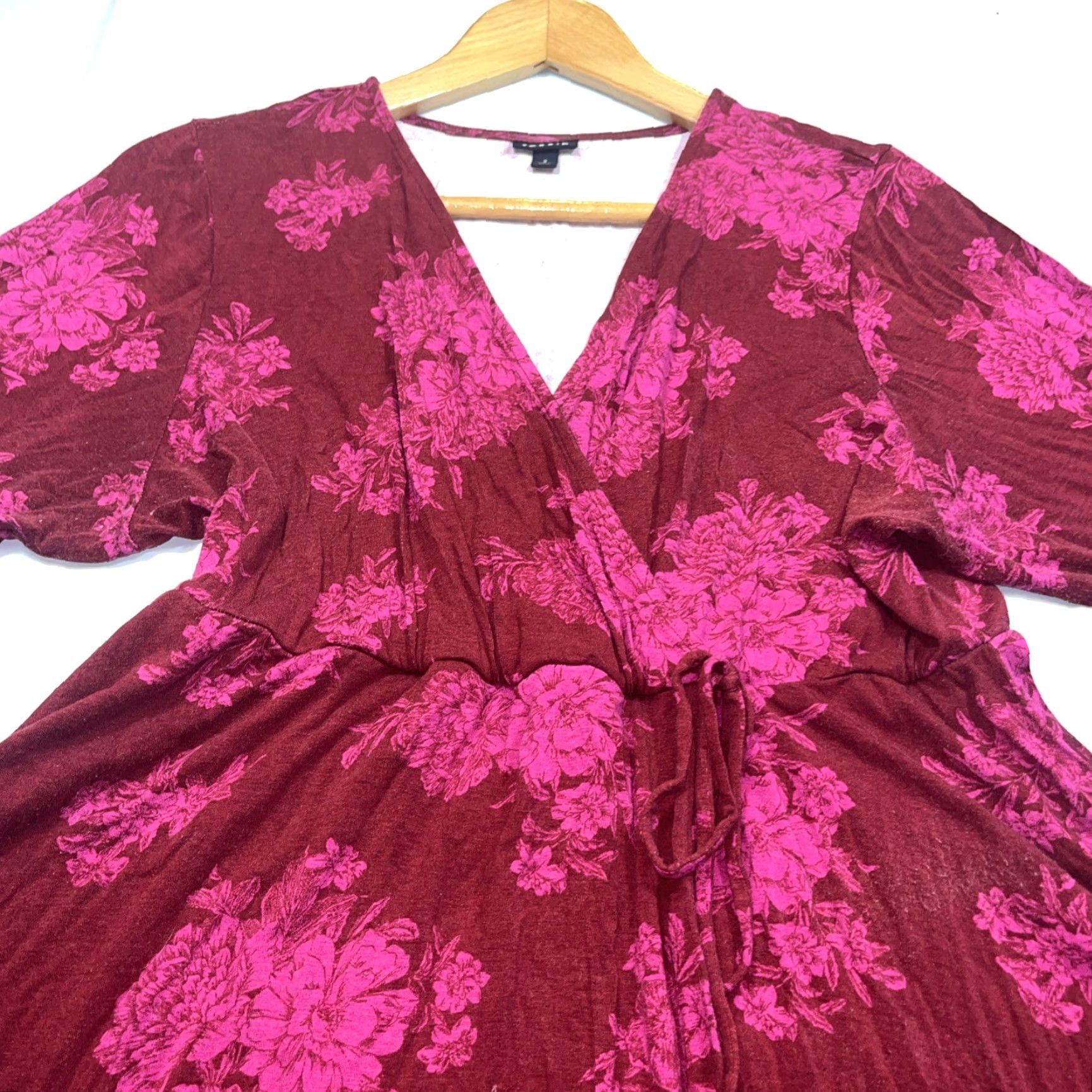 Torrid Torrid Floral Dress V-Neck Wrap Midi 2XL Pink Red Jersey Knit Tie Front Size XXL / US 16-18 / IT 52-54 - 5 Thumbnail