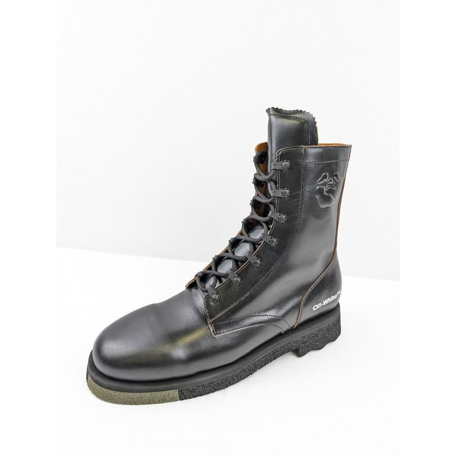 Off-White o1rshd1 Leather Sponge Combact Boots in Black Size US 12 / EU 45 - 2 Thumbnail
