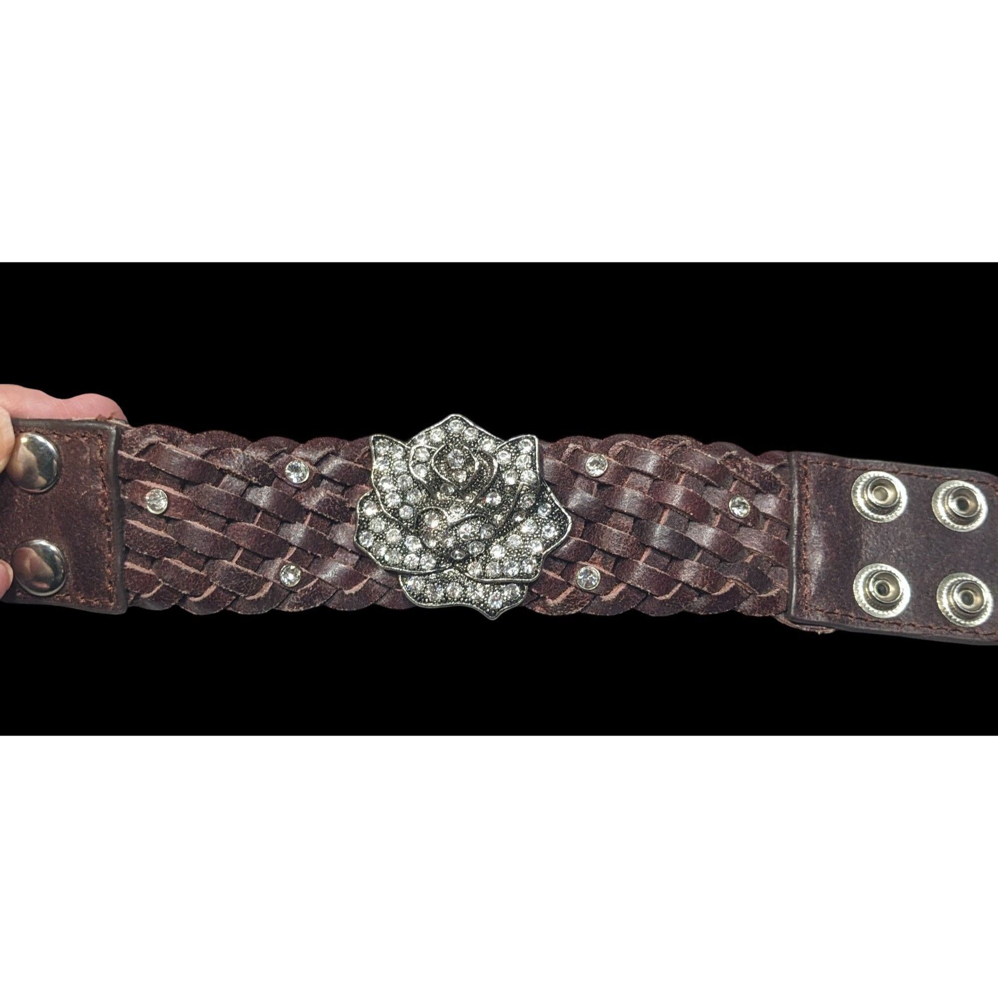 Other Cowgirl Glam Floral Braided Leather Rhinestone Bracelet Size ONE SIZE - 2 Thumbnail