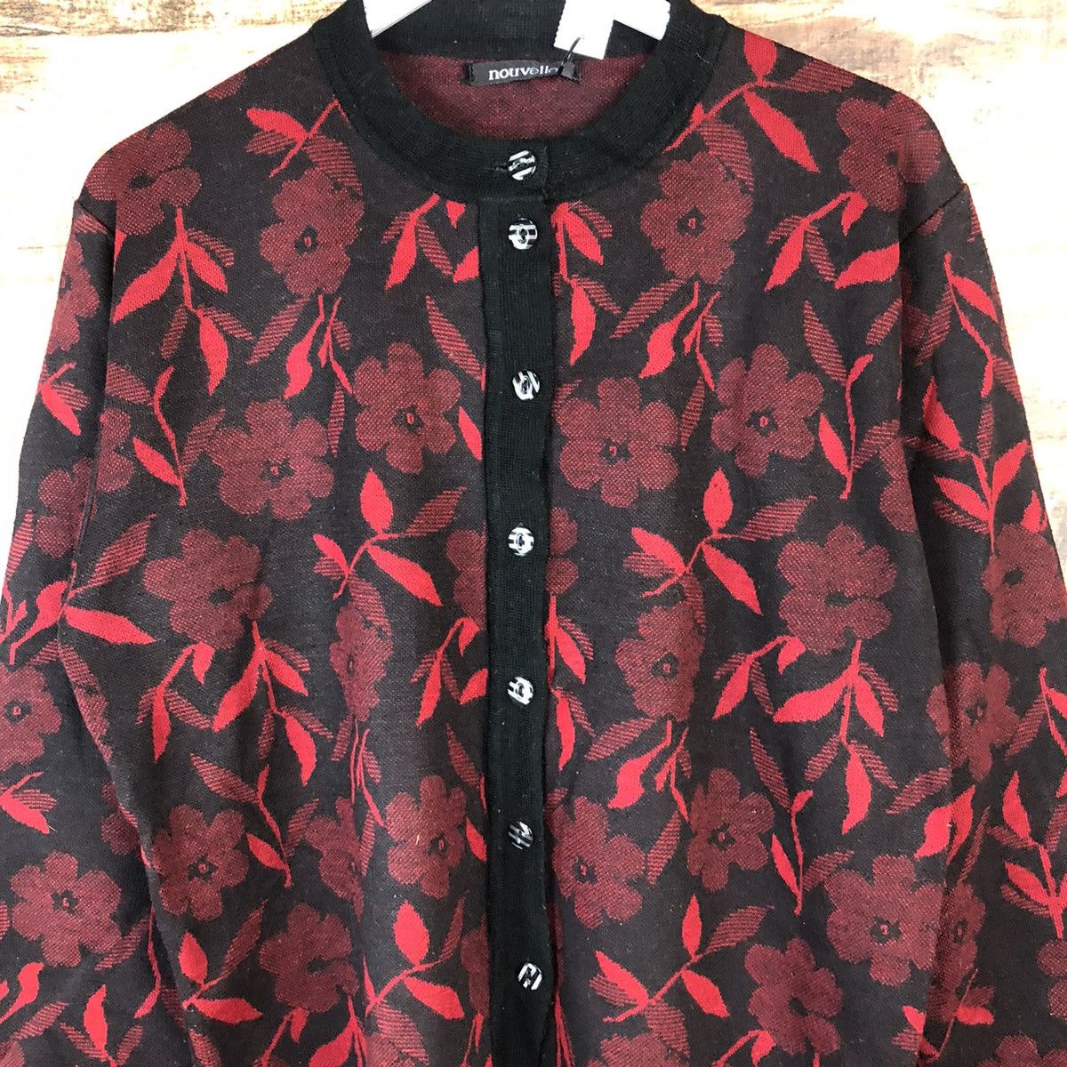 Japanese Brand Nouvelve Red Patterned Cardigans #A2043 Size L / US 10 / IT 46 - 5 Thumbnail