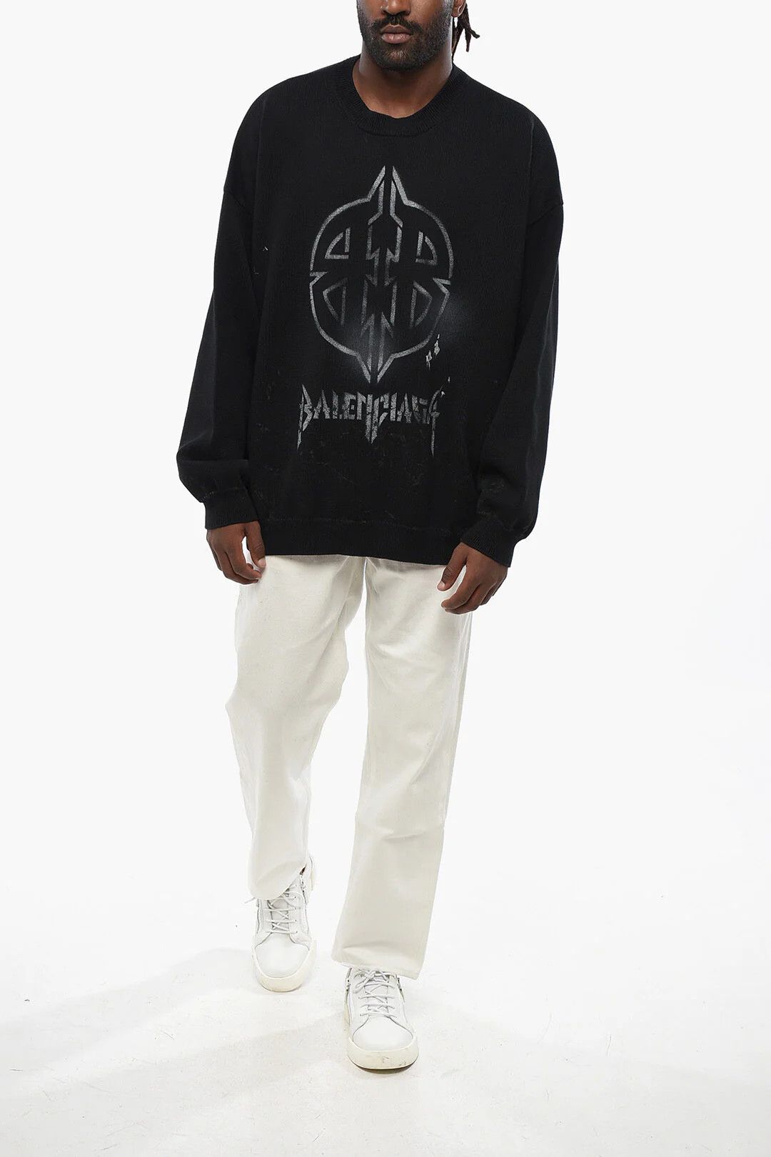 Balenciaga og1mm0426 Cotton-Blend Crewneck Sweater in Black Size US S / EU 44-46 / 1 - 4 Thumbnail