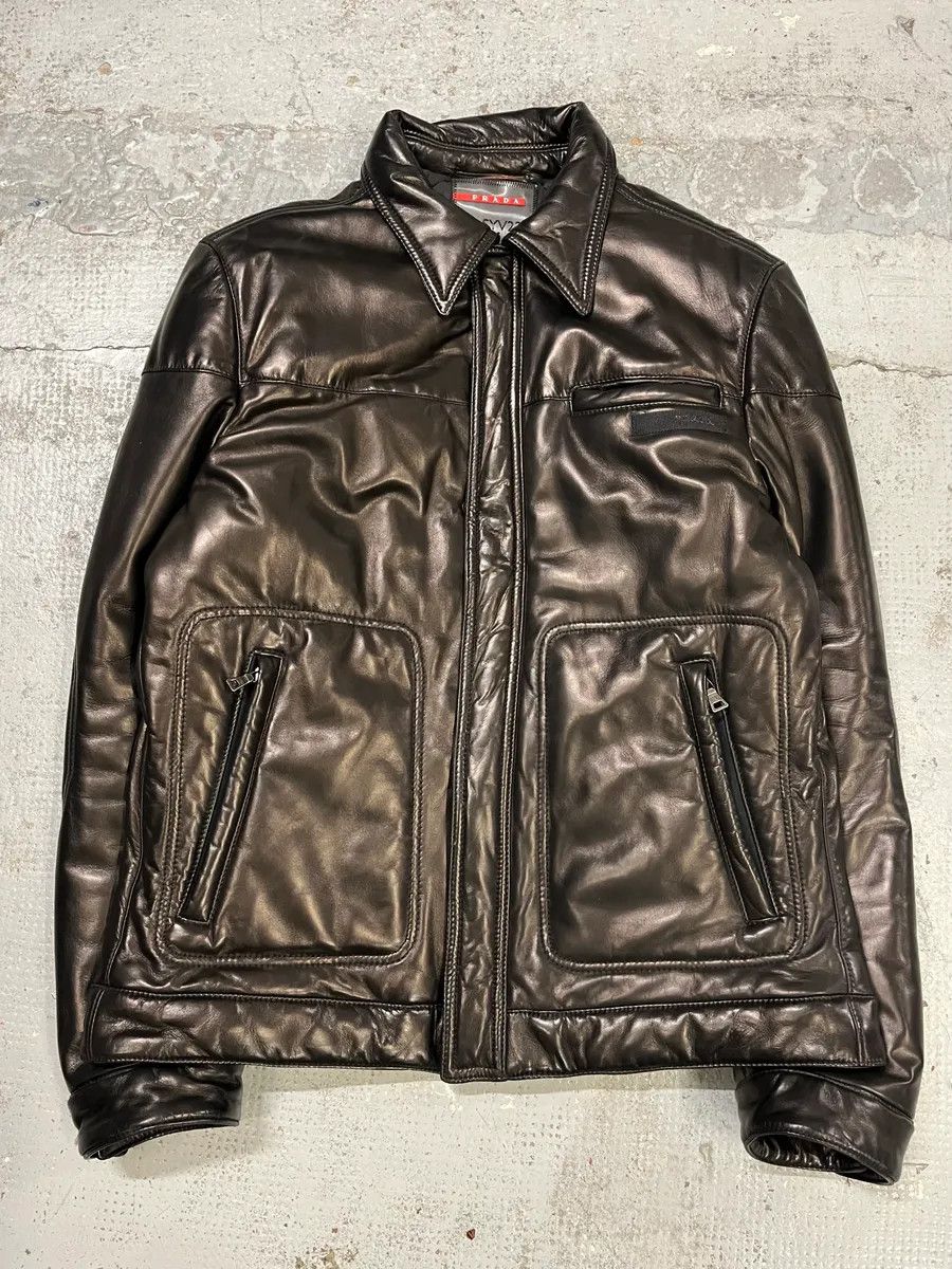 Prada 2000s Prada Brown Leather Bomber Jacket Size US M / EU 48-50 / 2 - 4 Thumbnail