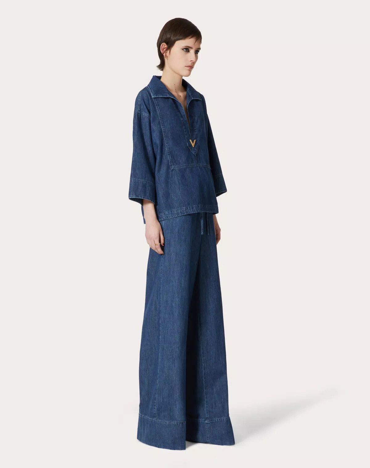 Valentino o1s1wg110625 Chambray Denim Trousers in Medium Blue Size 28" / US 6 / IT 42 - 3 Thumbnail