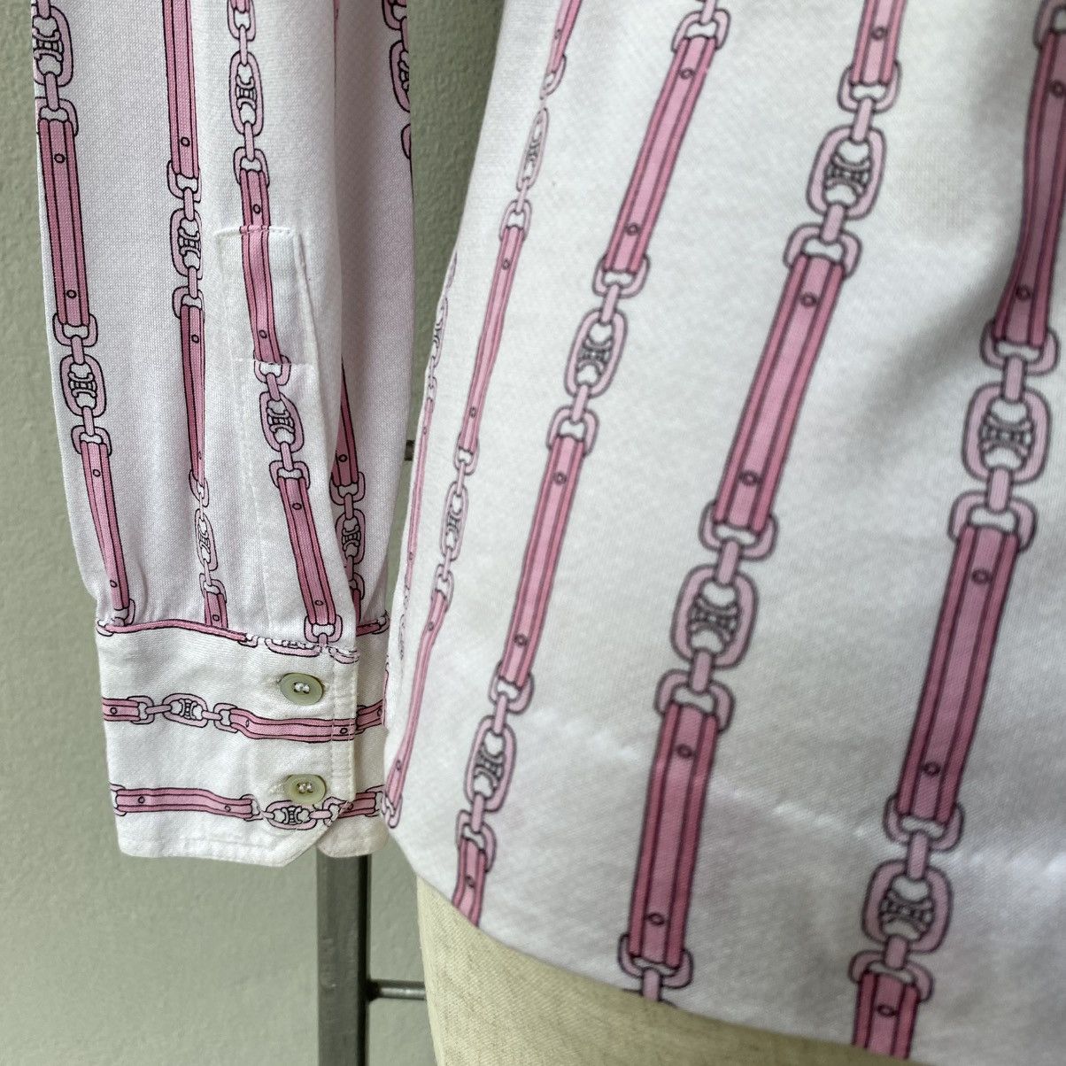 Celine Vintage Celine Pink Chain Print Shirt Size S / US 4 / IT 40 - 19 Thumbnail