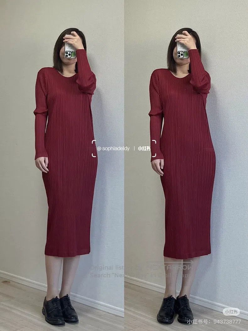 Issey Miyake Issey Miyake Burgundy Dress Size L / US 10 / IT 46 - 1 Thumbnail