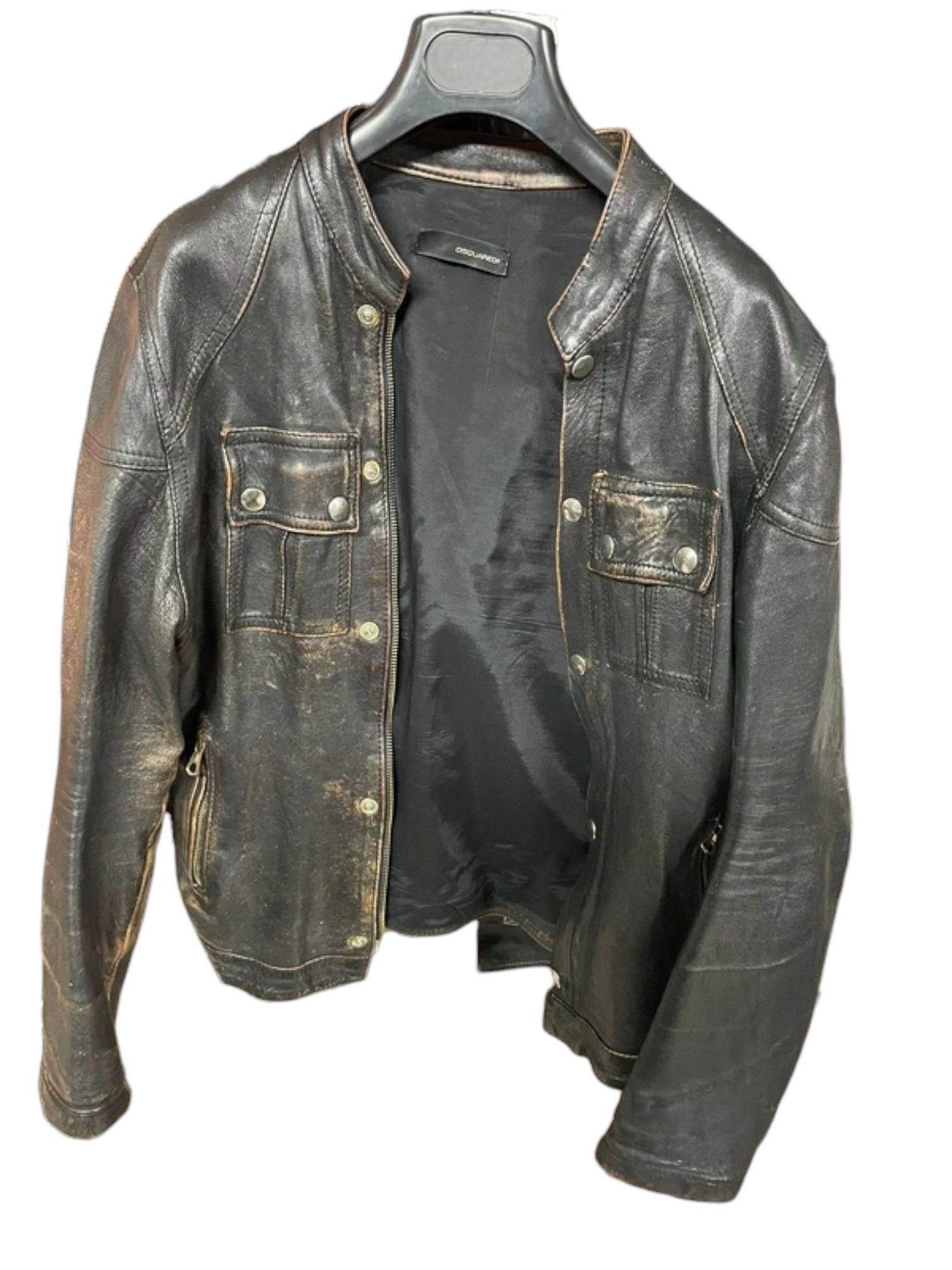 Dsquared2 Dsquared2 Distressed Leather Jacket – Snap Front – IT 44 Size US S / EU 44-46 / 1 - 1 Thumbnail