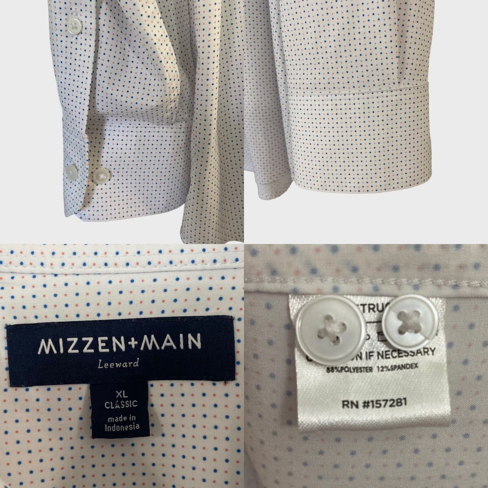 Mizzen+Main Mizzen + Main Leeward Button Up Dress Shirt Blue Rose Dot Print Mens XL Size 46R - 8 Thumbnail