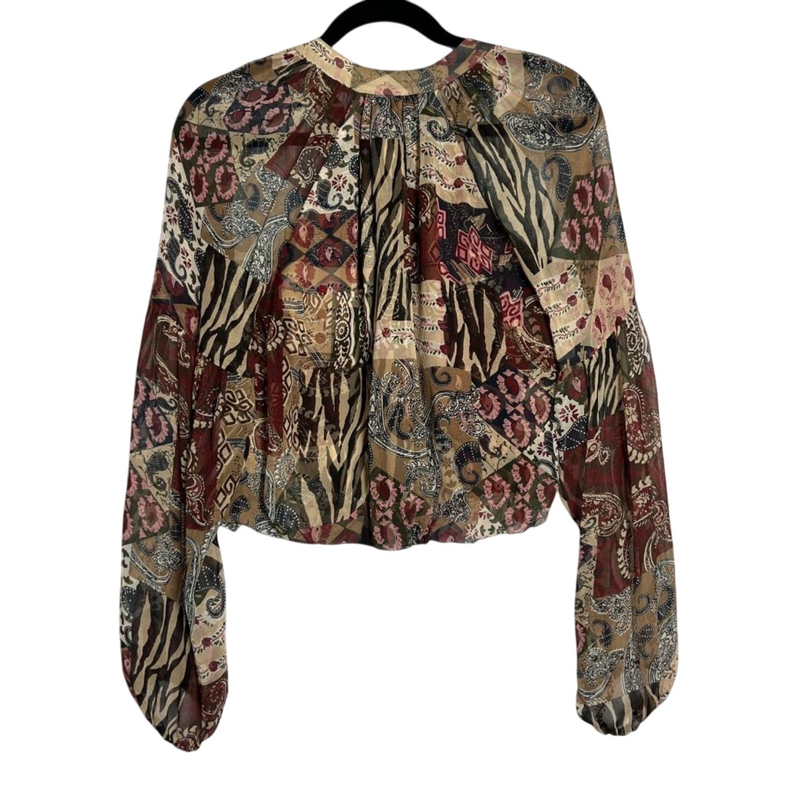 Veronica Beard Veronica Beard Jayce Silk Patchwork Blouse Print Size 2 Size XS / US 0-2 / IT 36-38 - 2 Thumbnail