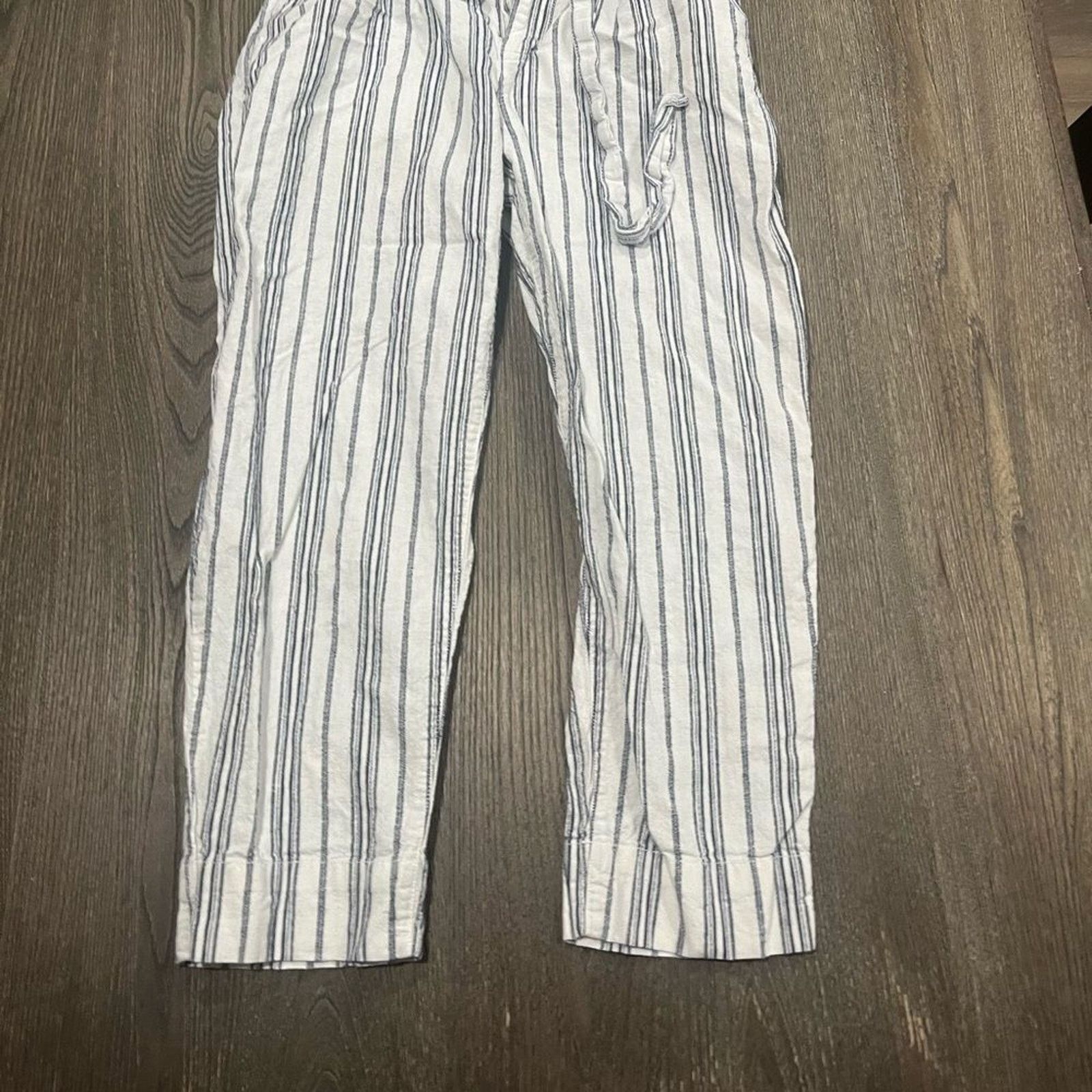 Madewell Madewell Linen Cotton Paperbag Pants White Striped Size 4 Size 27" / US 4 / IT 40 - 2 Thumbnail
