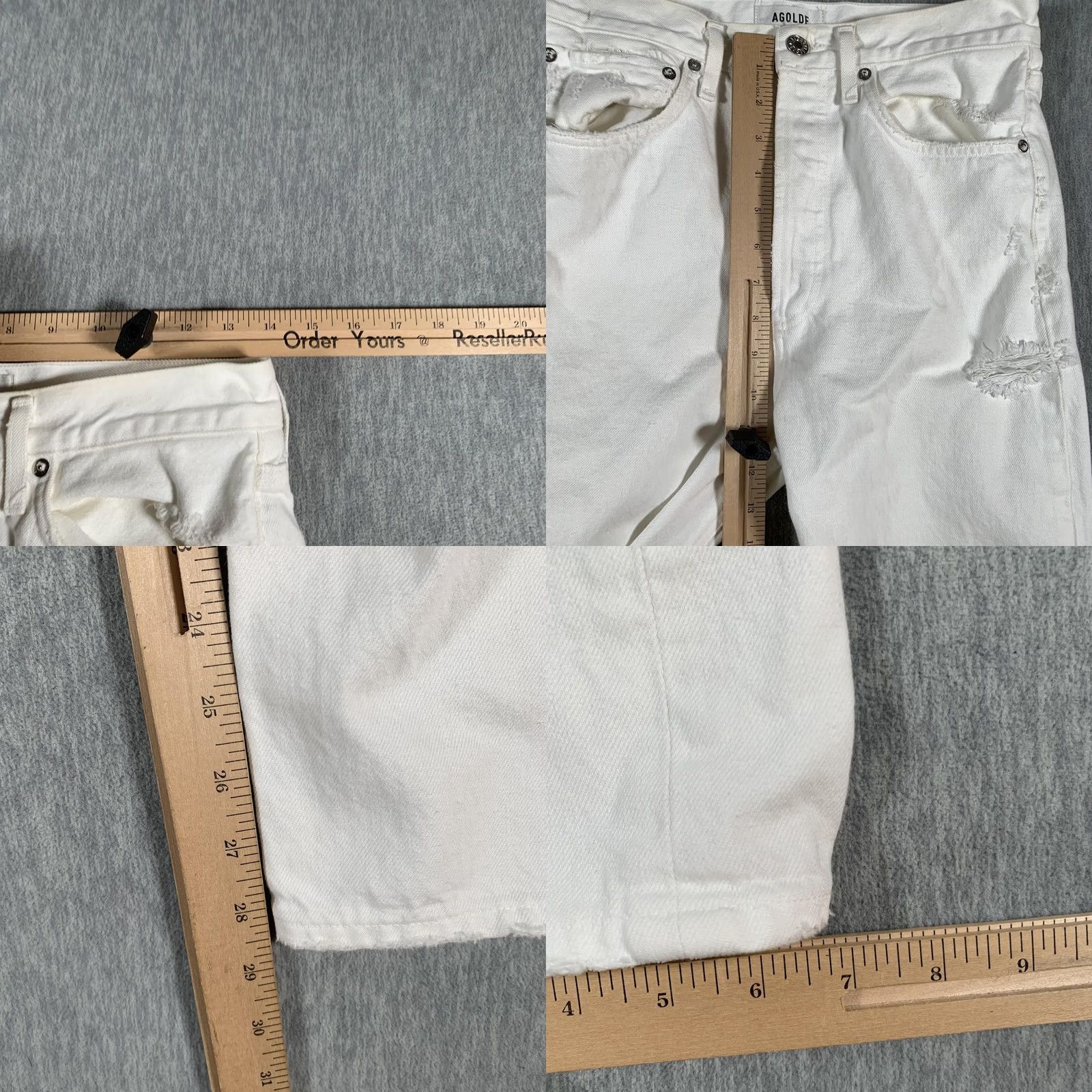 Agolde AGOLDE Jeans High Rise Straight Leg Distressed Button Fly White Denim 26 Womens Size 26" / US 2 / IT 38 - 9 Thumbnail