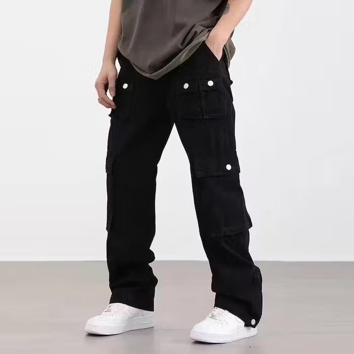 image of Vintage Black Color Streetwear Y2K Straight Cargo Pant, Men's (Size 30)