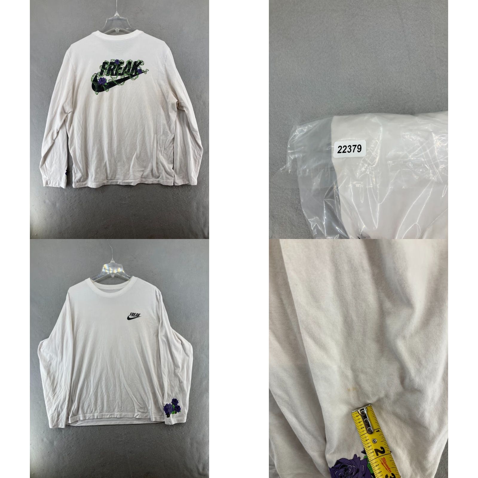 Nike Nike Long Sleeve T-Shirt Womens Large White Crew Neck Activewear Swoosh Flowers Sports Size L / US 10 / IT 46 - 8 Thumbnail