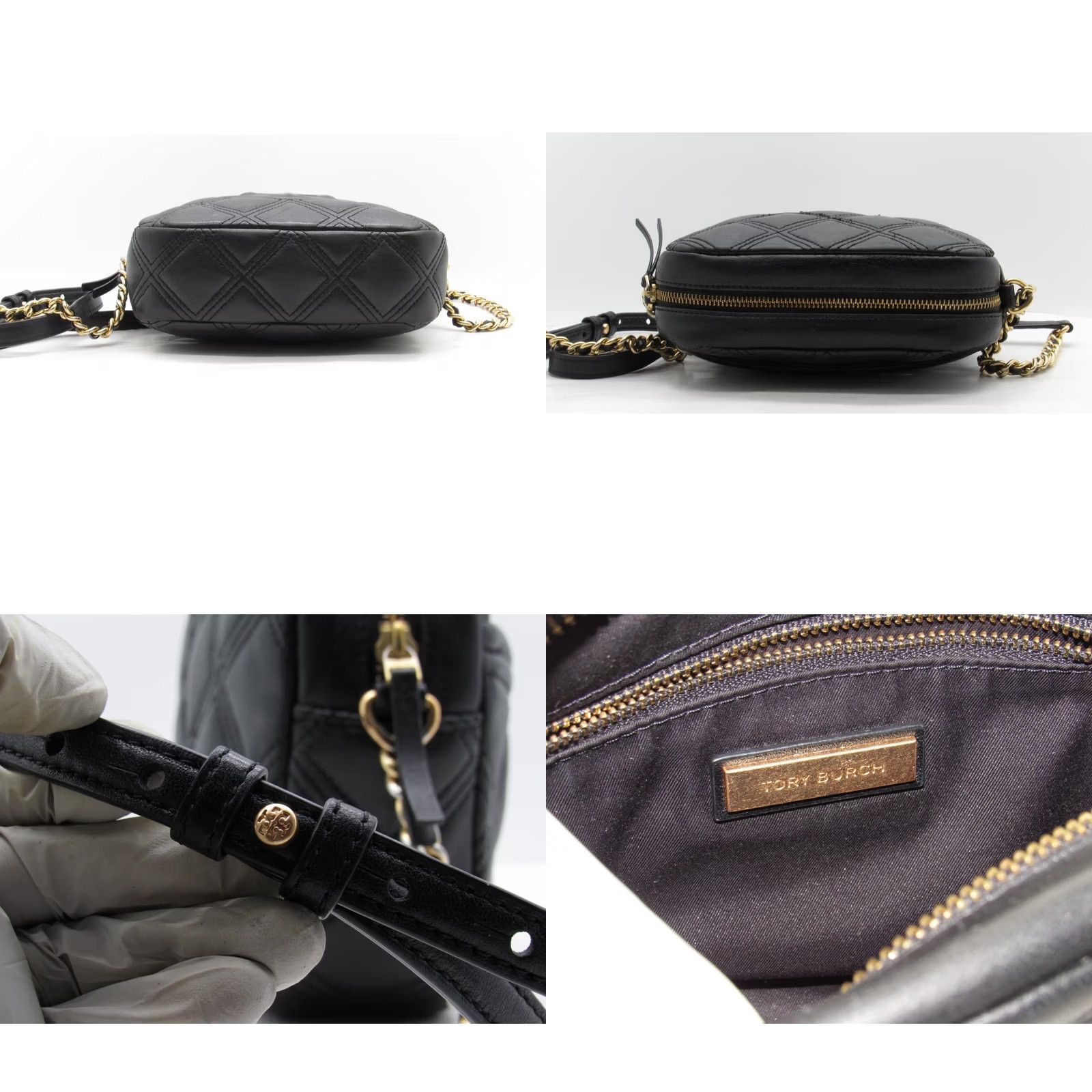 Tory Burch Tory Burch Kira Small Bag Black Women’s Shoulder Handbag Quilted Chevron Leather Gold Hardware Crossbody Strap Adjustable Inner Pockets Size ONE SIZE - 8 Thumbnail