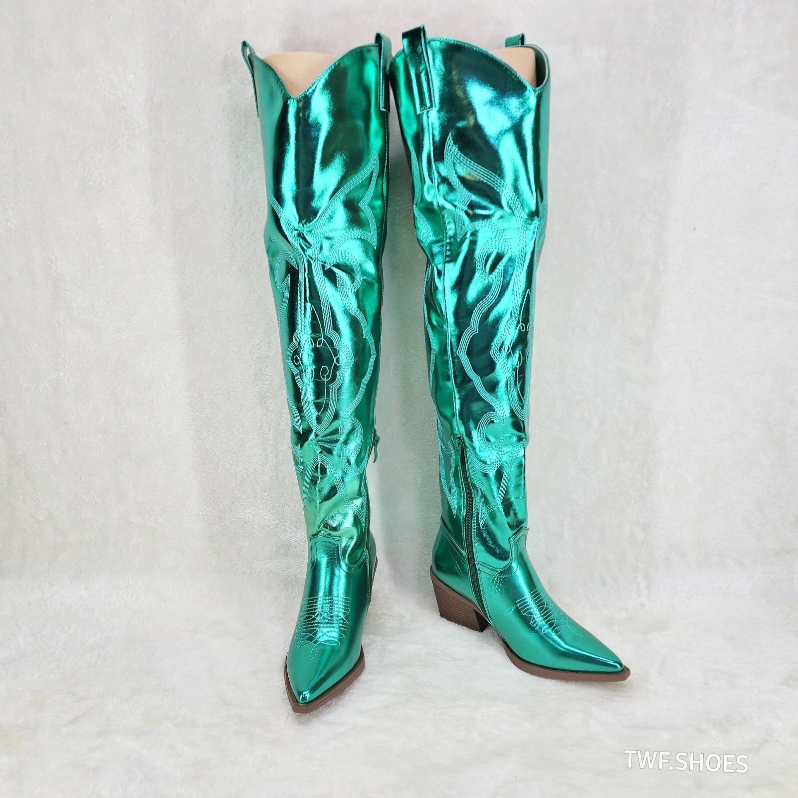 Other Country Disco Cowboy Metallic Green Western Cowgirl OTK Thig Size US 6 / IT 36 - 2 Thumbnail
