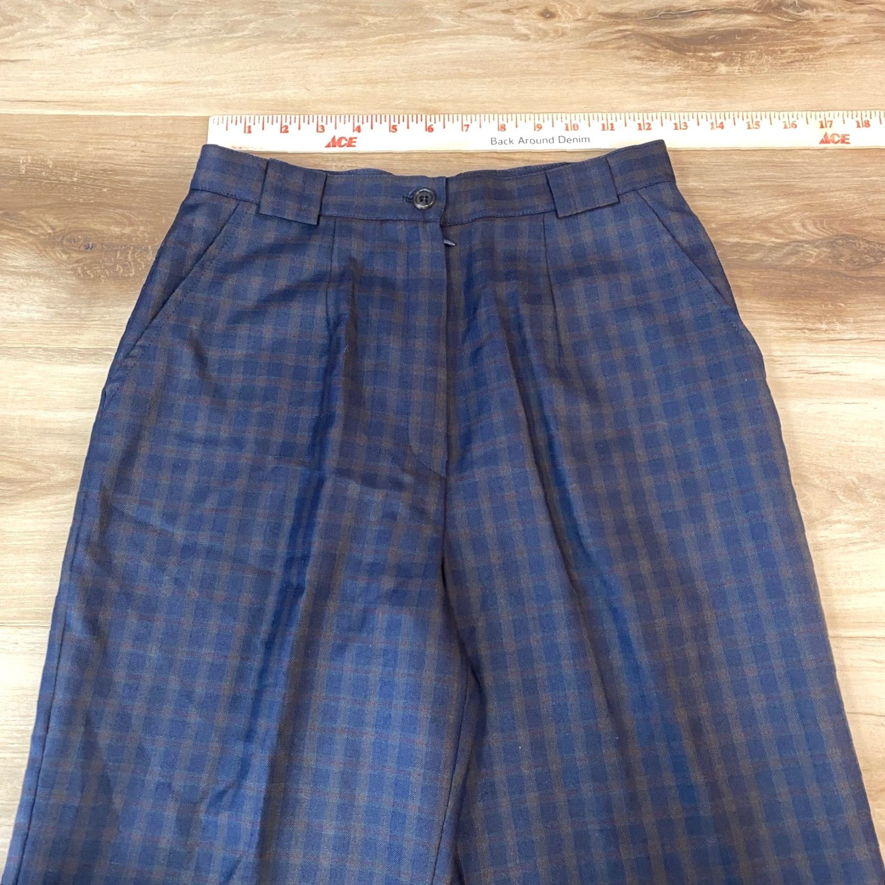 Huntsman VINTAGE Huntsman & Sons Savile Row Wool Dress Trousers Navy Plaid US30 Men Regular 38 Wool Size US 30 / EU 46 - 2 Thumbnail