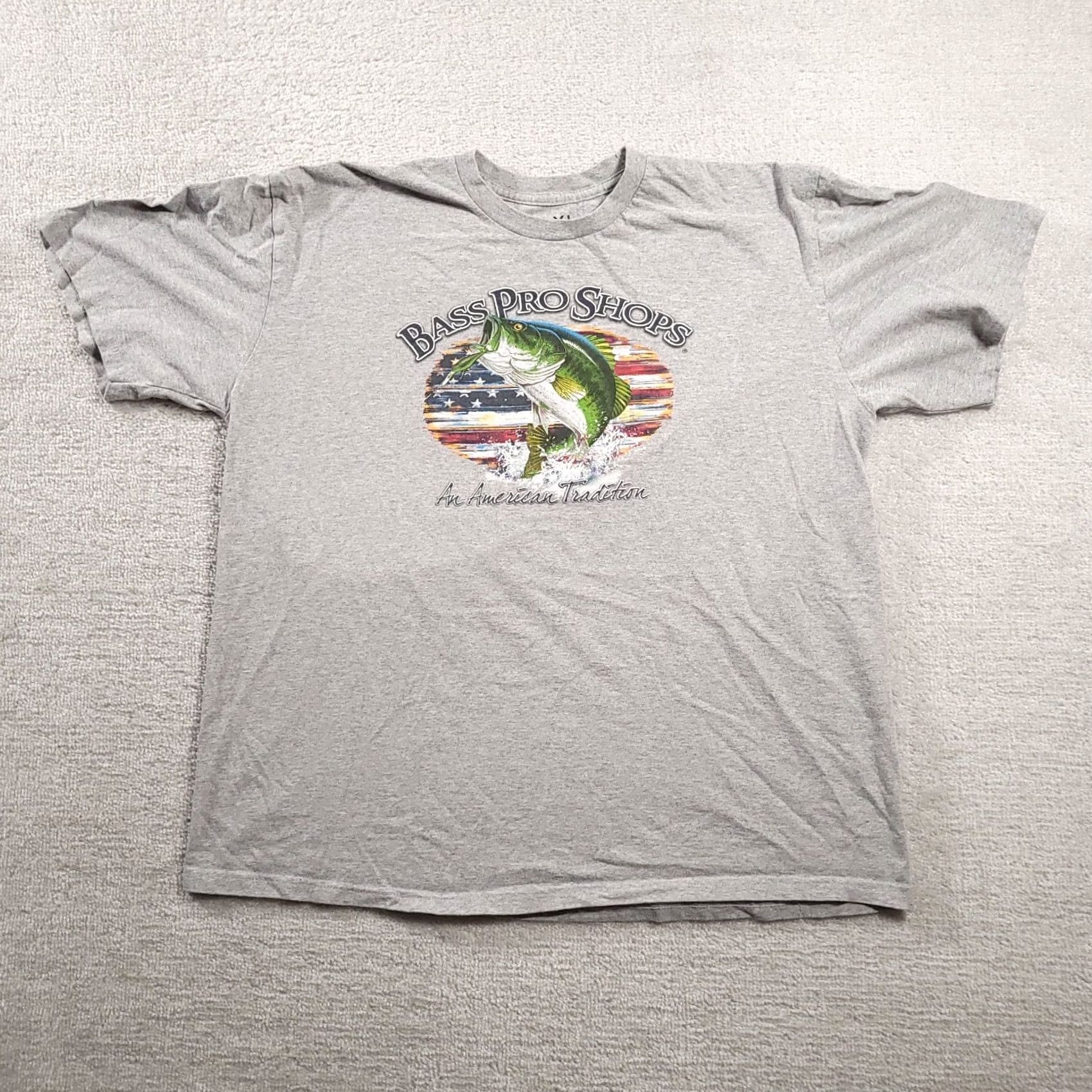 Bass Pro Shops BASS PRO SHOPS An American Tradition Gray Flag T-Shirt Bass Fishing Mens XL Size US XL / EU 56 / 4 - 2 Thumbnail