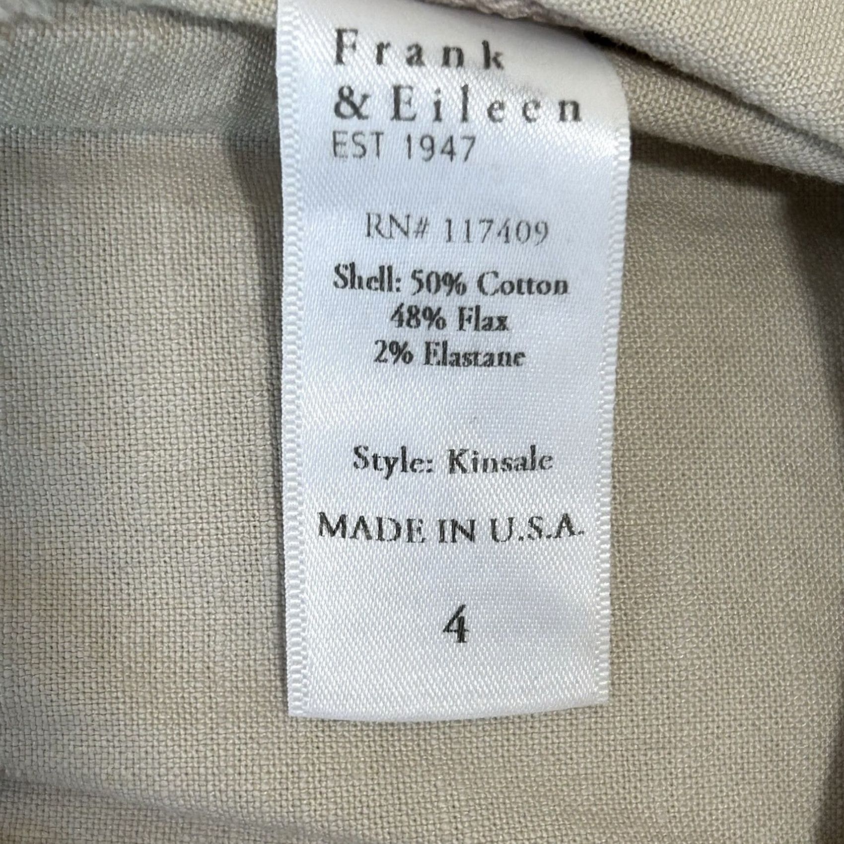 Frank & Eileen Frank & Eileen Kinsale Trousers Pants Women’s 4 Light Tan Cotton Woven Crop Straight Leg Mid Rise Flat Front Casual Workwear Travel Style Size 27" / US 4 / IT 40 - 7 Thumbnail