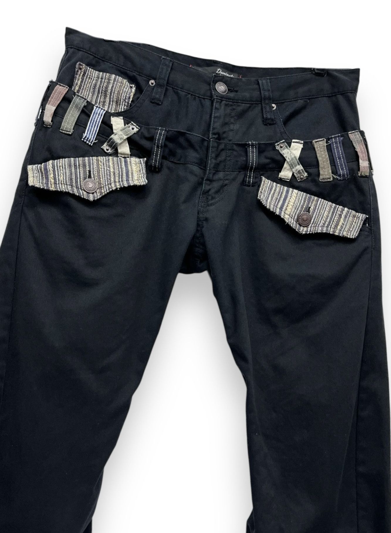 image of Avant Garde x Handcrafted Dominate Japanese Handcrafted Double Waist Flap Bush Pants in Black (Size