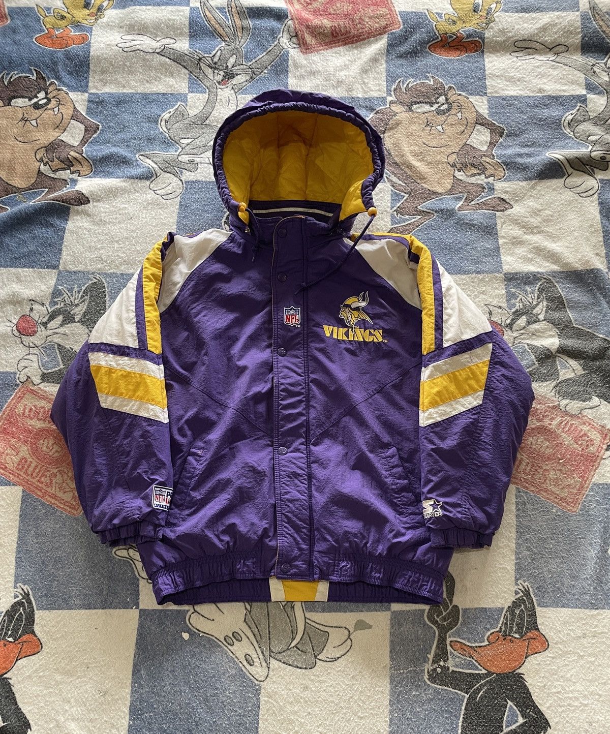 image of Nfl x Starter Vintage Minnesota Vikings Starter Puffer in Purple, Men's (Size Large)