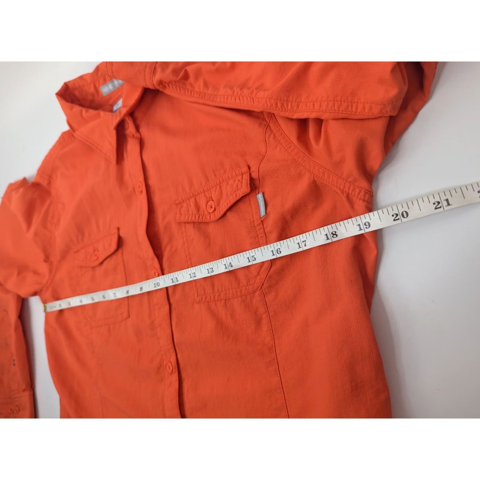 Vintage Columbia Button-Up Shirt Womens Medium Neon Orange Hiking Insect Blocker Casual Breathing Summer Spring Size M / US 6-8 / IT 42-44 - 6 Thumbnail