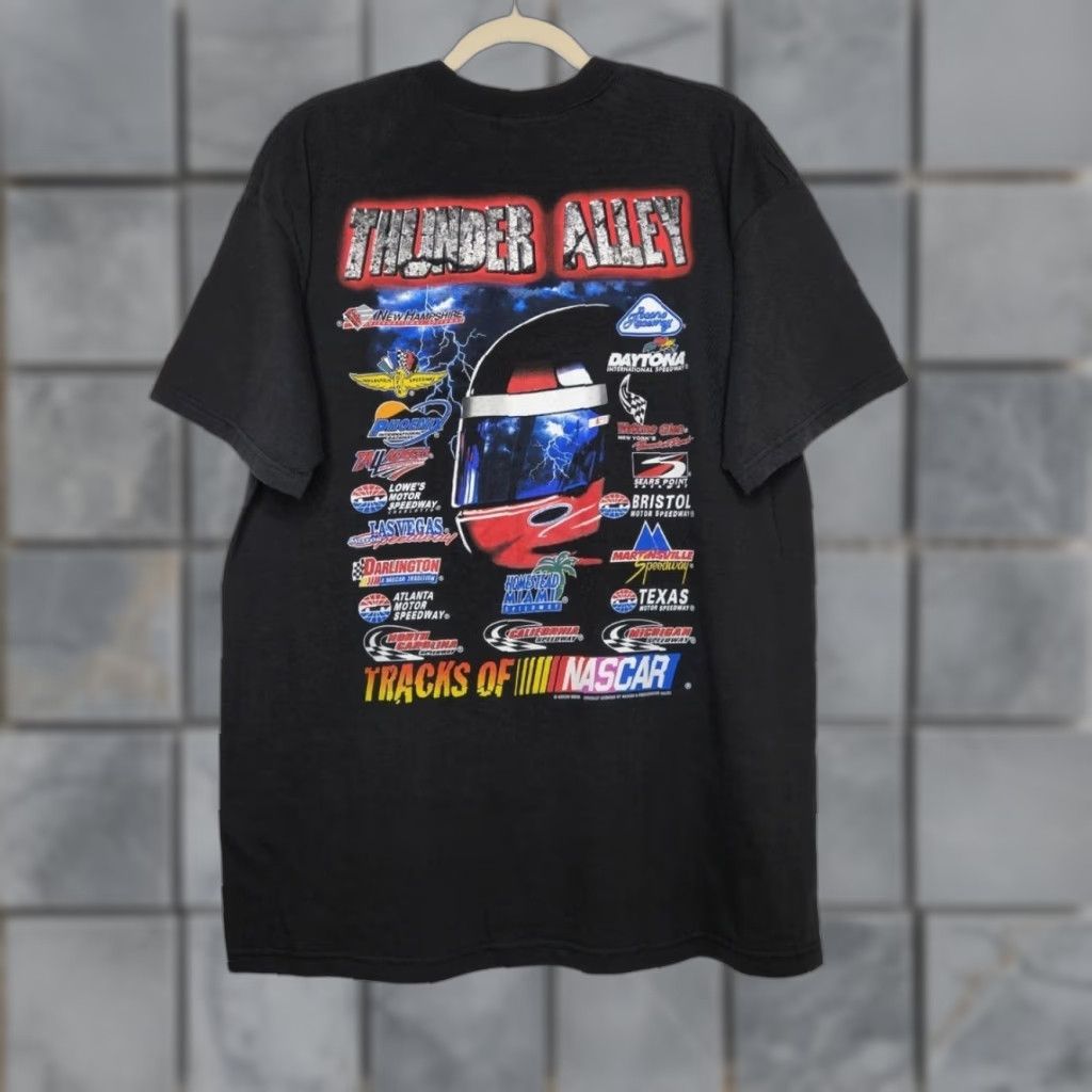 NASCAR VINTAGE Nascar Tracks of Thunder Alley Racing Race Car Double Sided Winston Shirt Mens 2XL Black Size US XXL / EU 58 / 5 - 1 Thumbnail
