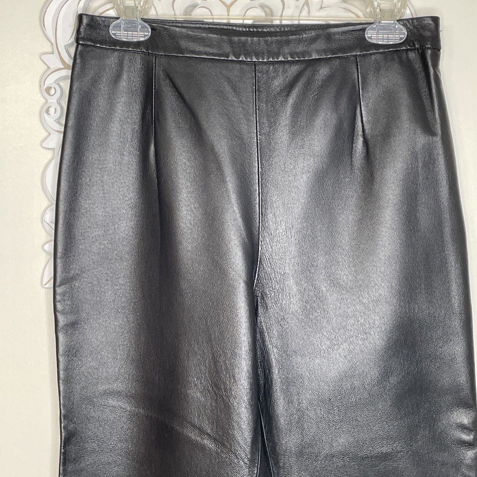 Other CLIO Leather Pants 8 Side Zip & Button Polyester Lined BLACK Size 30" / US 8 / IT 44 - 6 Thumbnail