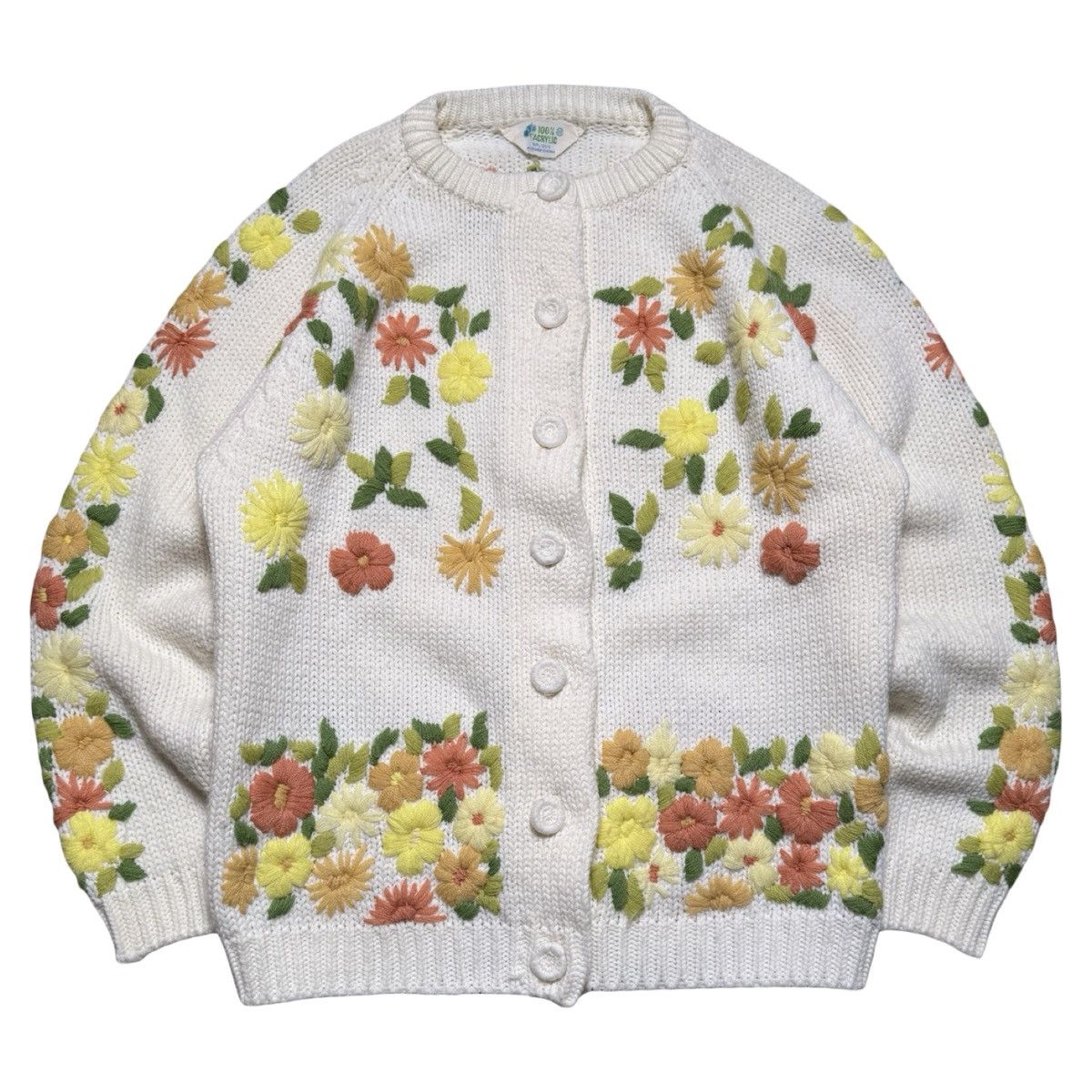 Vintage Vintage 70s Crochet Knit Flower Cardigan 3D Acrylic Women M Size M / US 6-8 / IT 42-44 - 1 Thumbnail