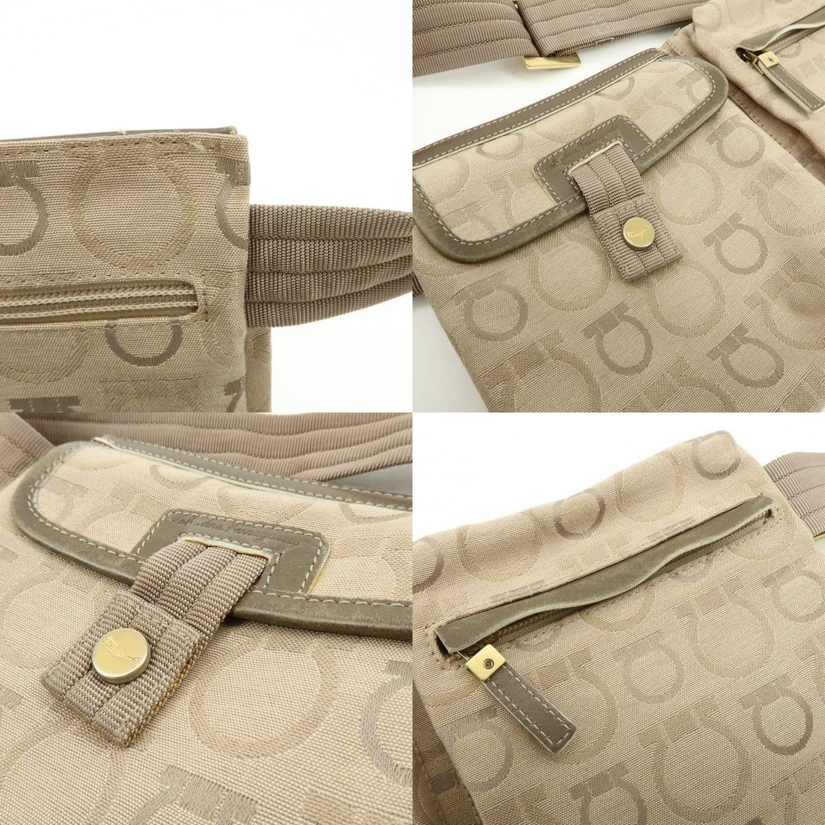 Salvatore Ferragamo Ferragamo Gancini Canvas Belt Bag Beige Size ONE SIZE - 6 Thumbnail