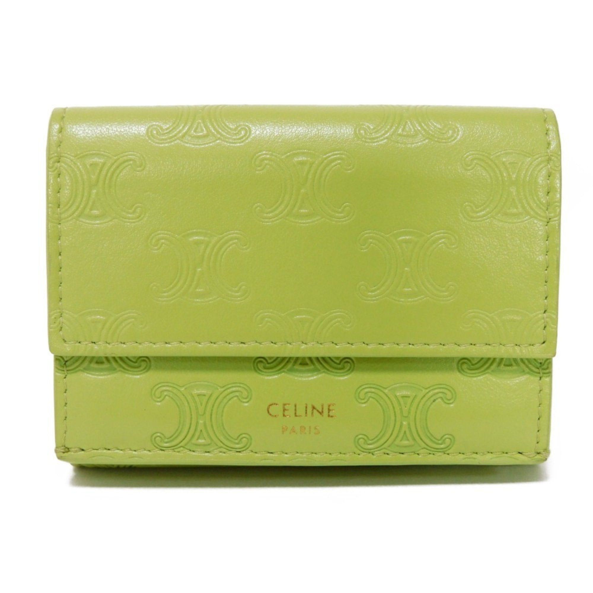 image of Celine Tri-Fold Wallet Folded Compact Macadam Triomphe Embossed Light Jade 10E603Bfu.15Lj Men's Wom