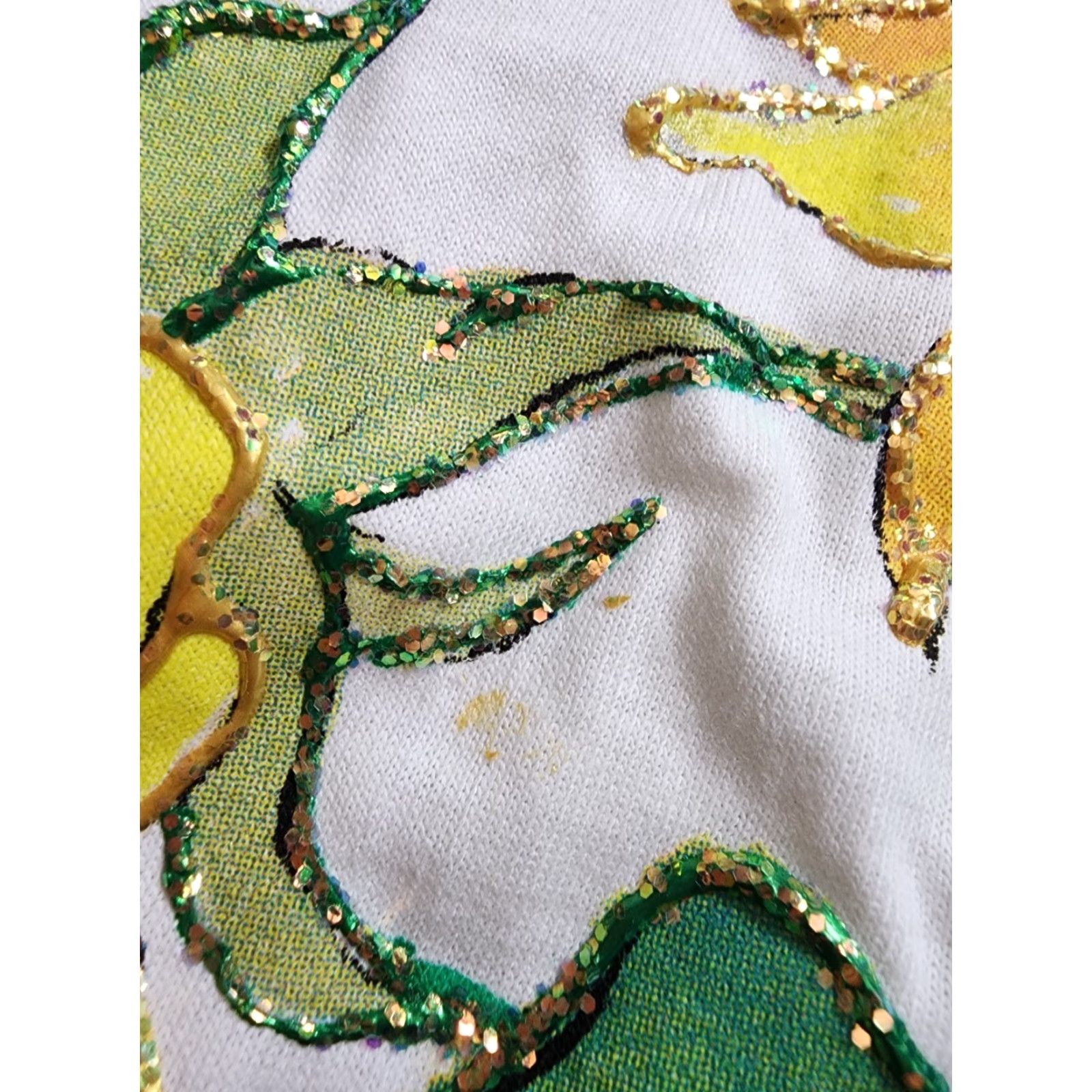 Hanes VINTAGE 90s Hanes Unisex White Short Sleeve T-Shirt Art Sunflower Floral Puff Paint Rhinestone Pearl Accents Size L Size US L / EU 52-54 / 3 - 6 Thumbnail