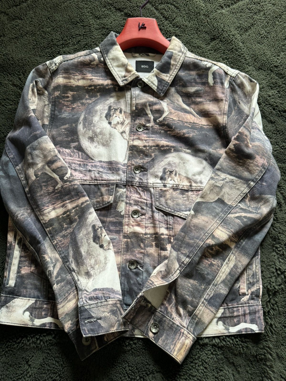 image of Bdg Denim Jacket Wolves Print in Brown, Men's (Size Large)