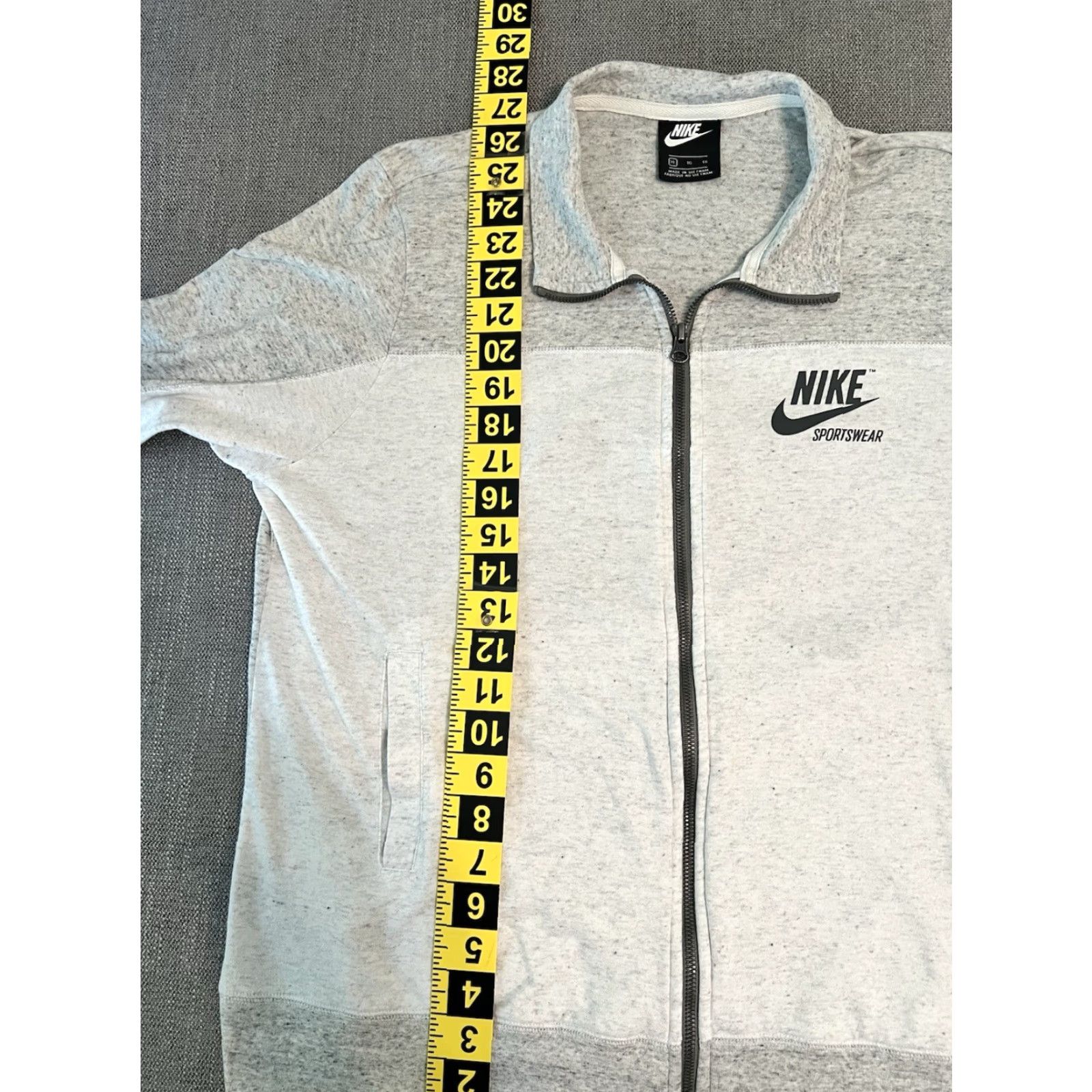 VINTAGE Nike Full Zip Jacket Heather White Organic Cotton Logo Women’s XL Y2K