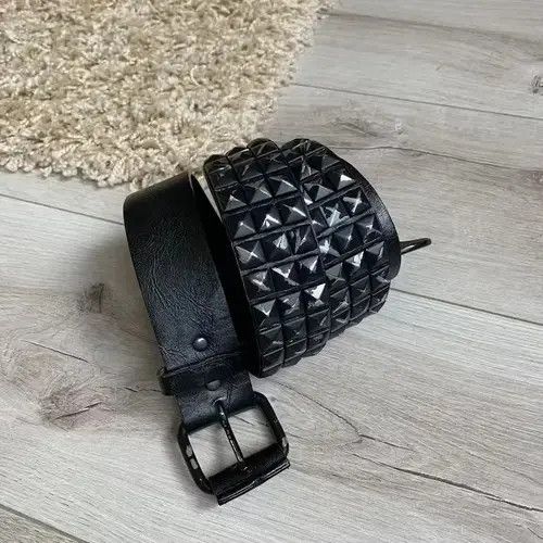 【TORNADO MART】python leather studs belt Japanese Brand × Tornado Mart Tornado Mart Black Leather Studded