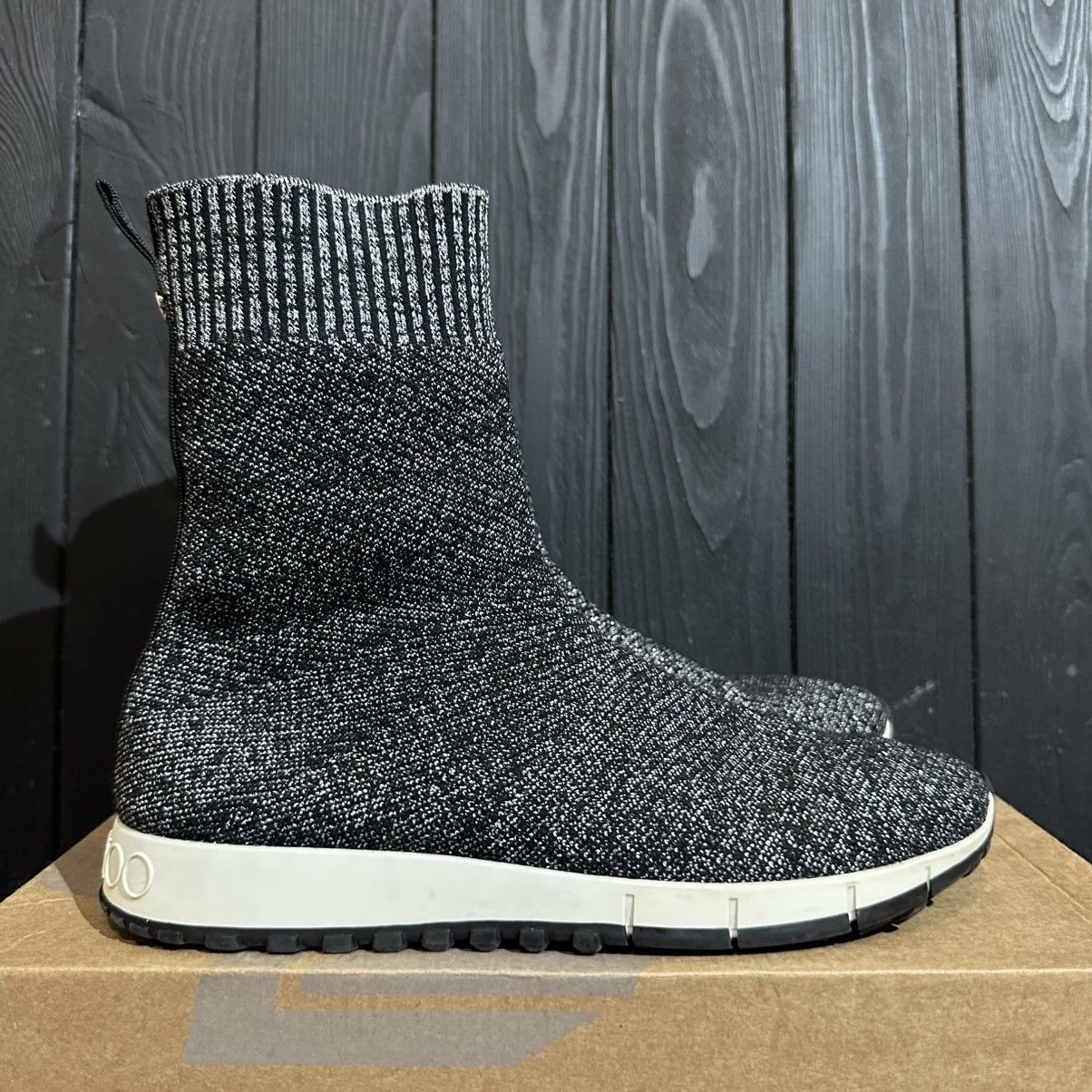 Jimmy Choo Jimmy Choo Norway Knit & Lurex Mid High Trainers Size 38 Size US 8 / IT 38 - 1 Thumbnail