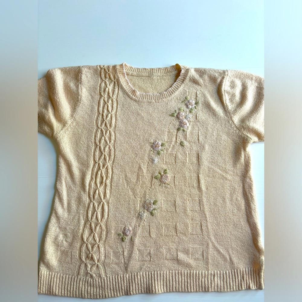 Designer Vintage Embroidered Beaded Knitted Shirt Size L / US 10 / IT 46 - 1 Thumbnail