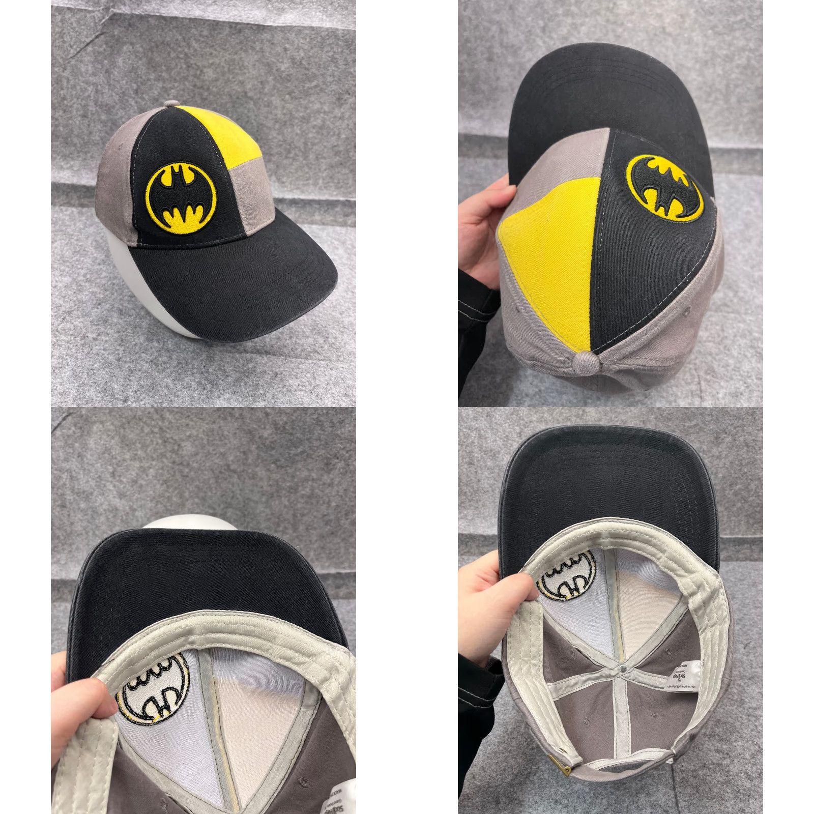 Vintage Six Flags Batman Hat Cap Strap Back Adult One Size Gray Black Yellow Polyester Size ONE SIZE - 8 Thumbnail