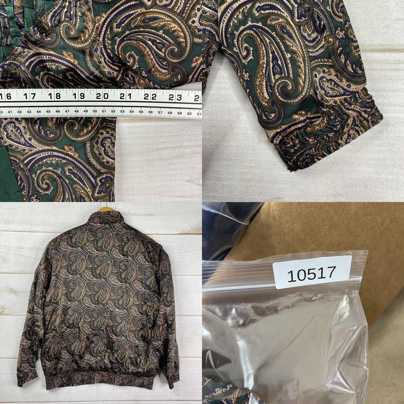 Greats VINTAGE Cavalier Jacket Womens XS Paisley Green 100% Silk Lace Zipper Short Sleeve Hand Wash Only Size XS / US 0-2 / IT 36-38 - 8 Thumbnail