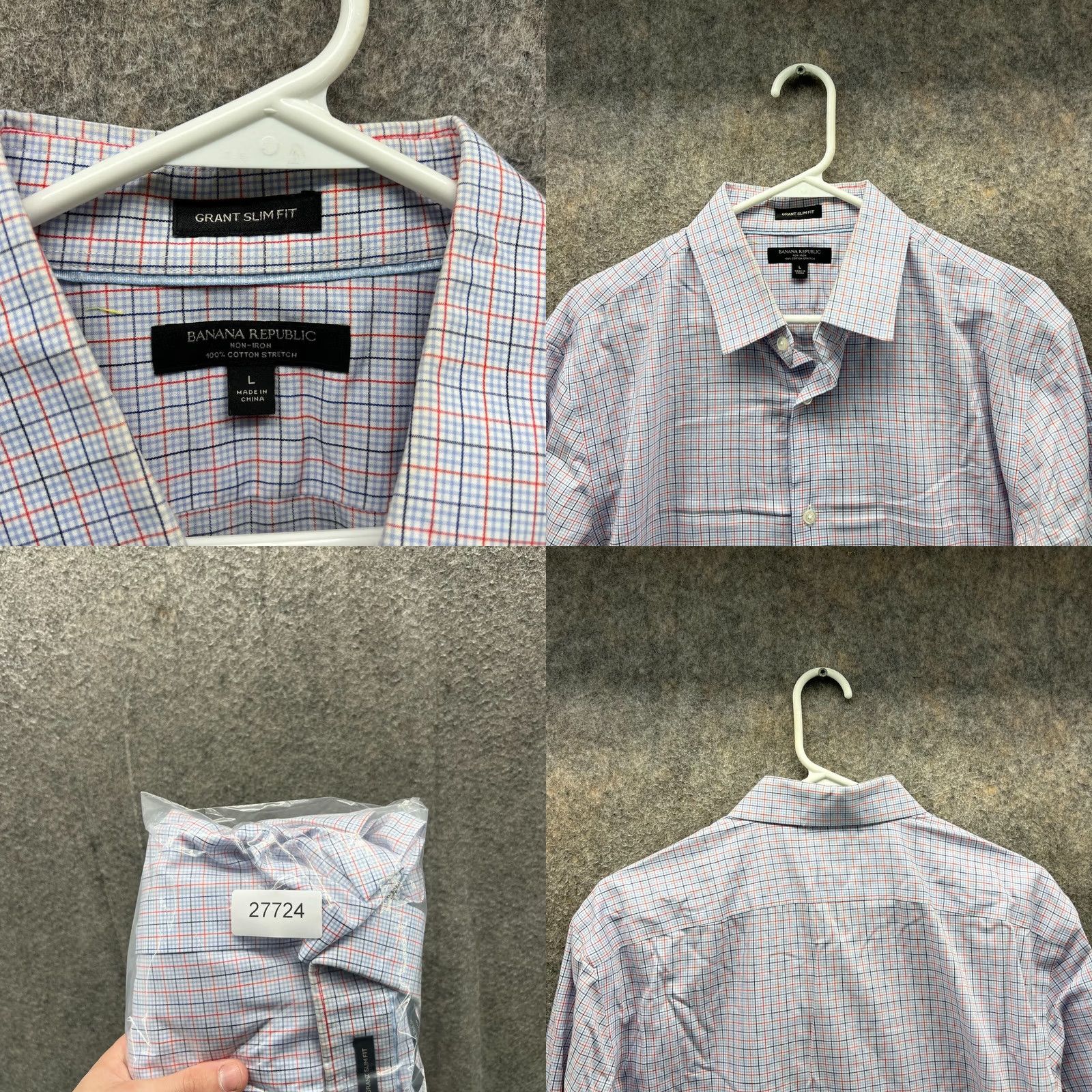 Banana Republic Banana Republic Shirt Mens Large Blue Red Button-Down Stretch Slim Check Dress Casual Office 90s? Size US L / EU 52-54 / 3 - 8 Thumbnail