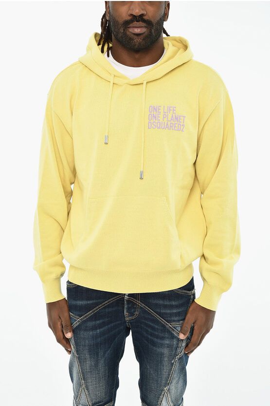 Cotton Sweater with Hood and Embroidery