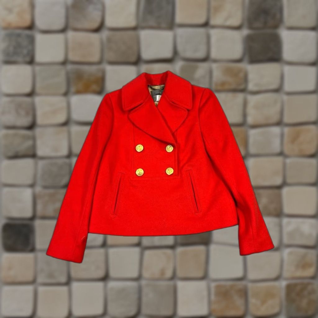 J.Crew VINTAGE J.Crew Pea Coat Women 6 Wool Red Fall Winter Casual Reg Bibfront Size M / US 6-8 / IT 42-44 - 1 Thumbnail